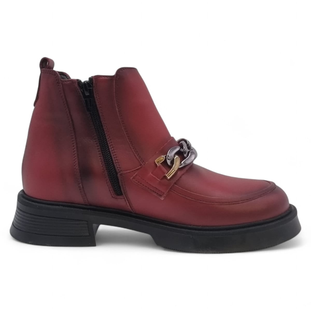 Ghete Damă Casual Din Piele Naturală Bordo Lac 30429