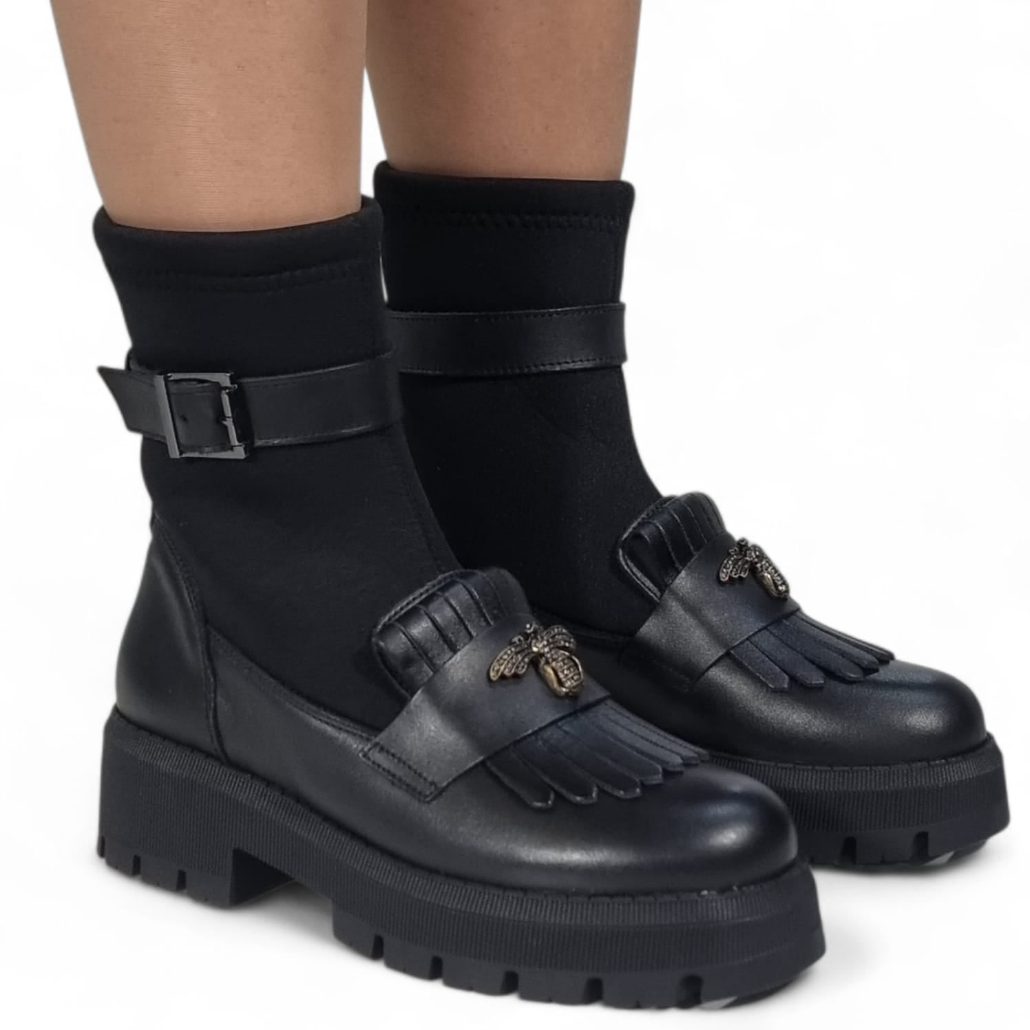 Ghete Damă Casual Din Piele Naturală Neagră 30430