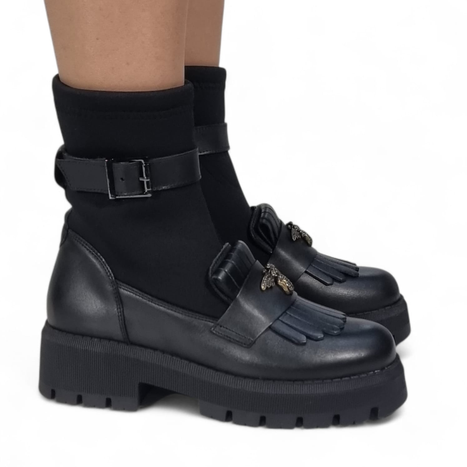 Ghete Damă Casual Din Piele Naturală Neagră 30430