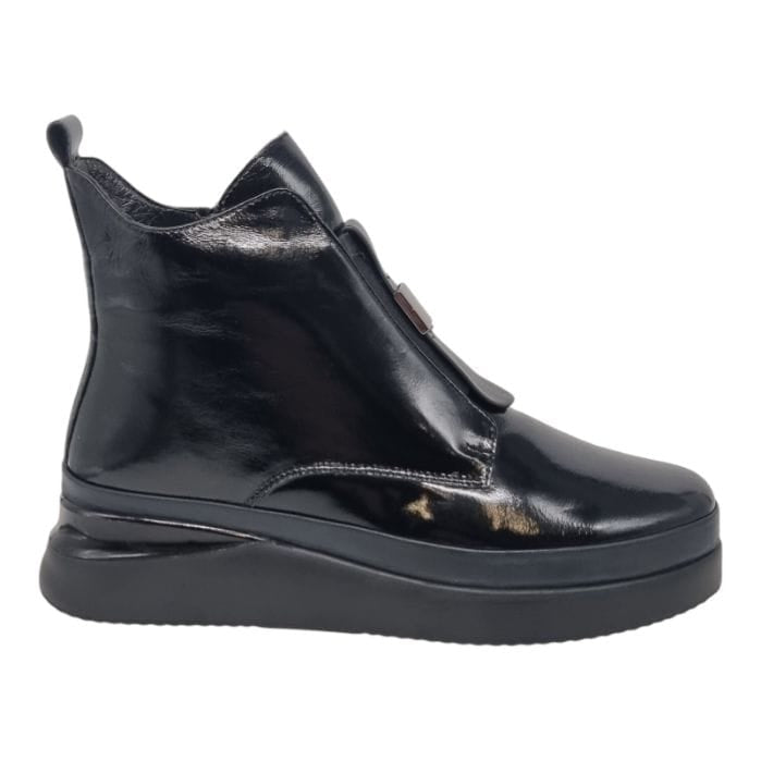 Ghete Damă Casual Din Piele Naturală Neagră Lac 30371