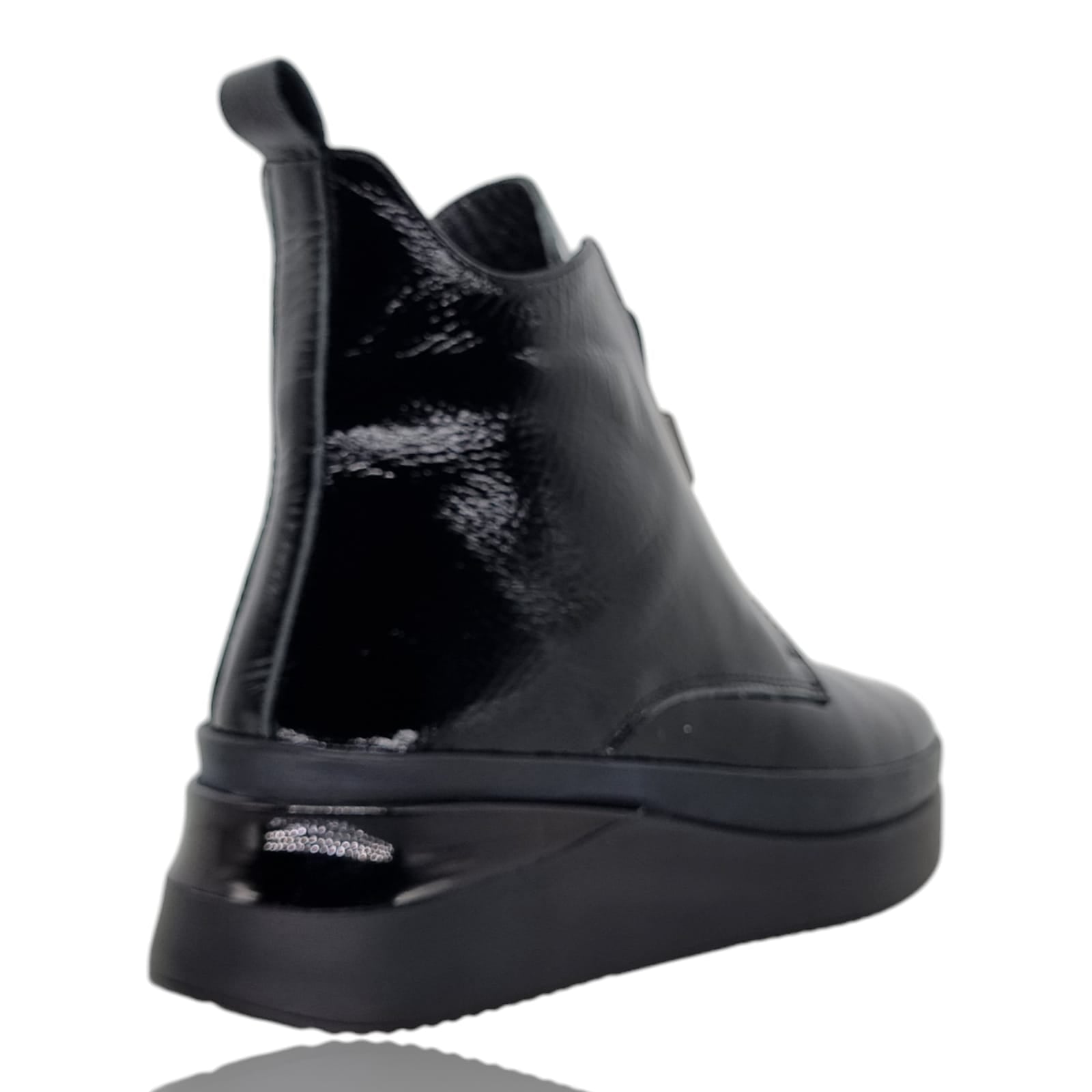 Ghete Damă Casual Din Piele Naturală Neagră Lac 30371