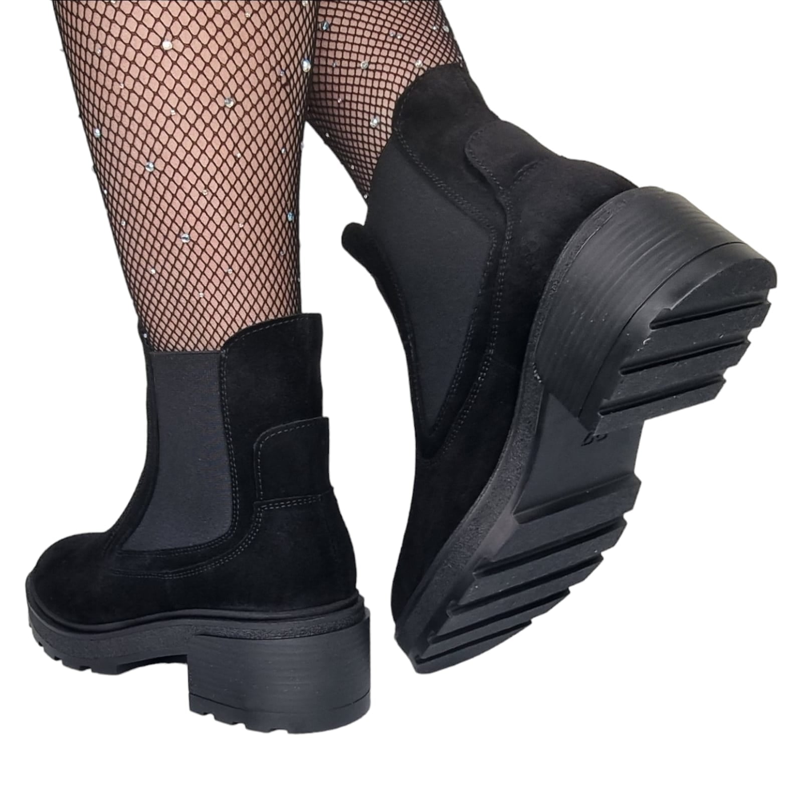 Ghete Damă Casual Din Piele Naturală Neagră Velur 30113