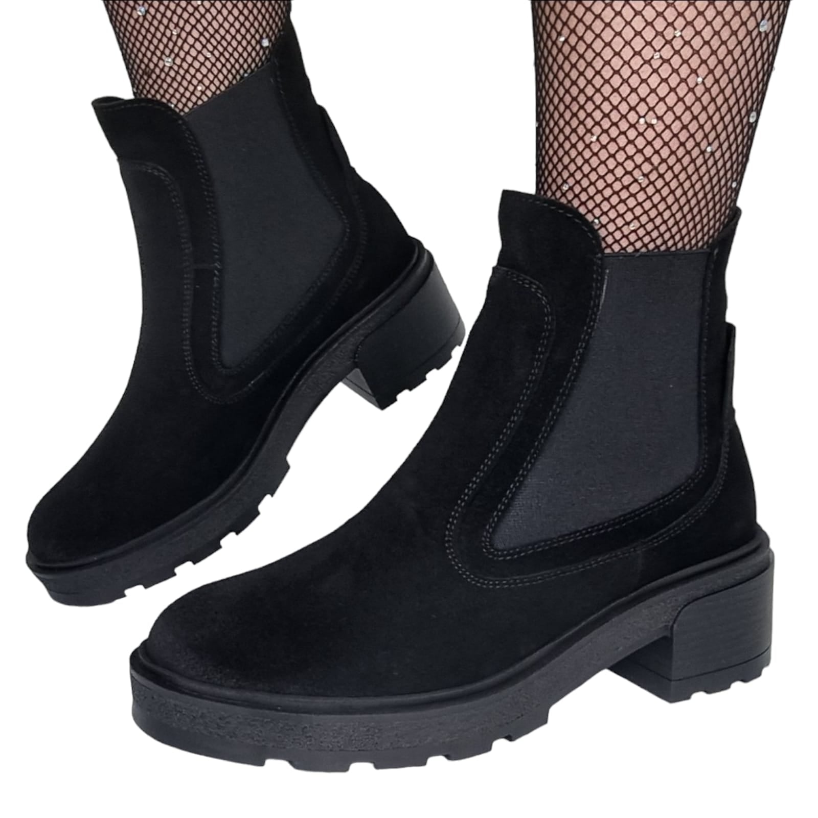 Ghete Damă Casual Din Piele Naturală Neagră Velur 30113