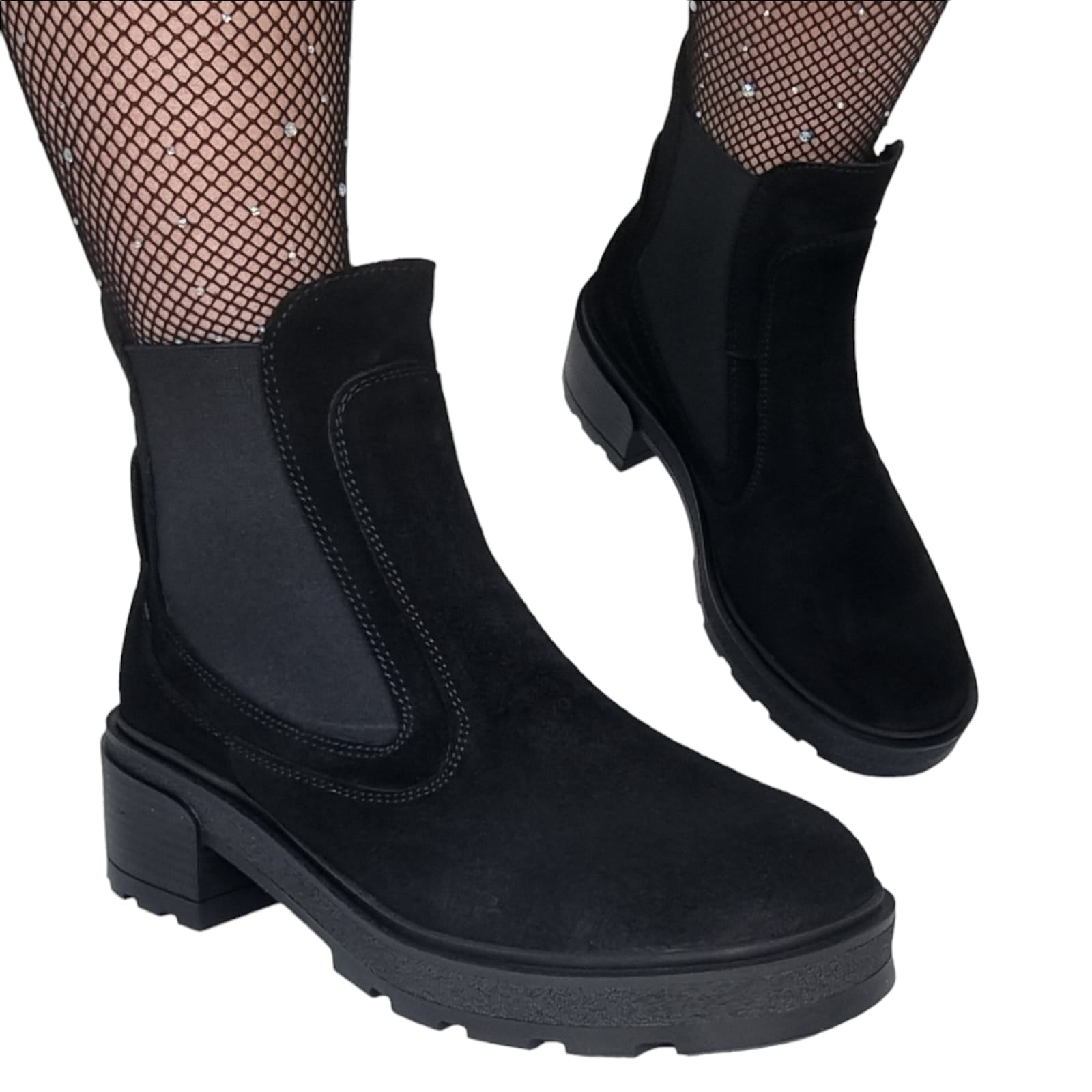 Ghete Damă Casual Din Piele Naturală Neagră Velur 30113