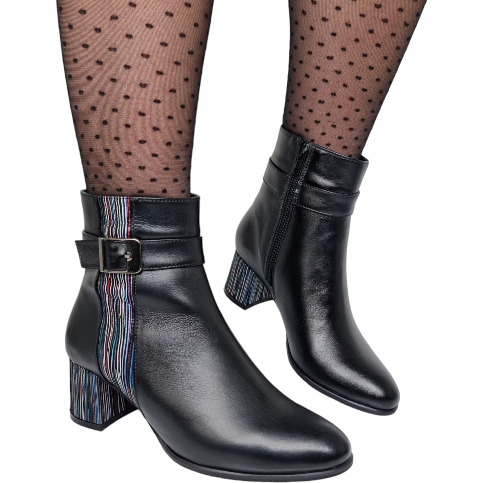 Ghete Damă Elegante Din Piele Naturală Neagră Linii 40186