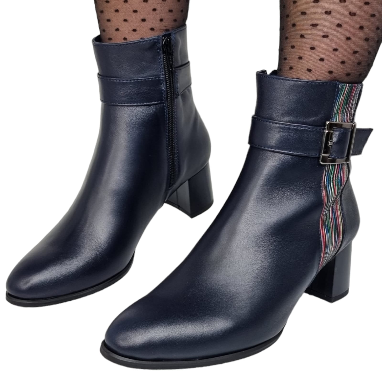 Ghete Damă Elegante Din Piele Naturală Blue Linii 40189
