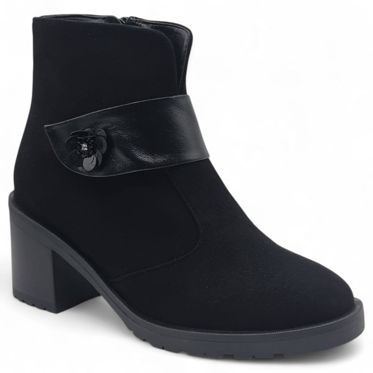 Ghete Damă Elegante Din Piele Întoarsă Negru Velur 40219