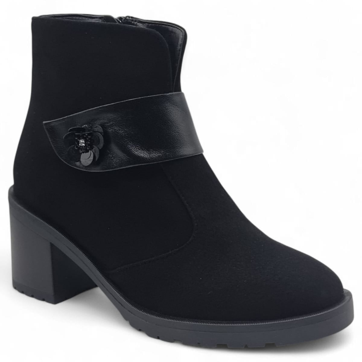Ghete Damă Elegante Din Piele Întoarsă Negru Velur 40219