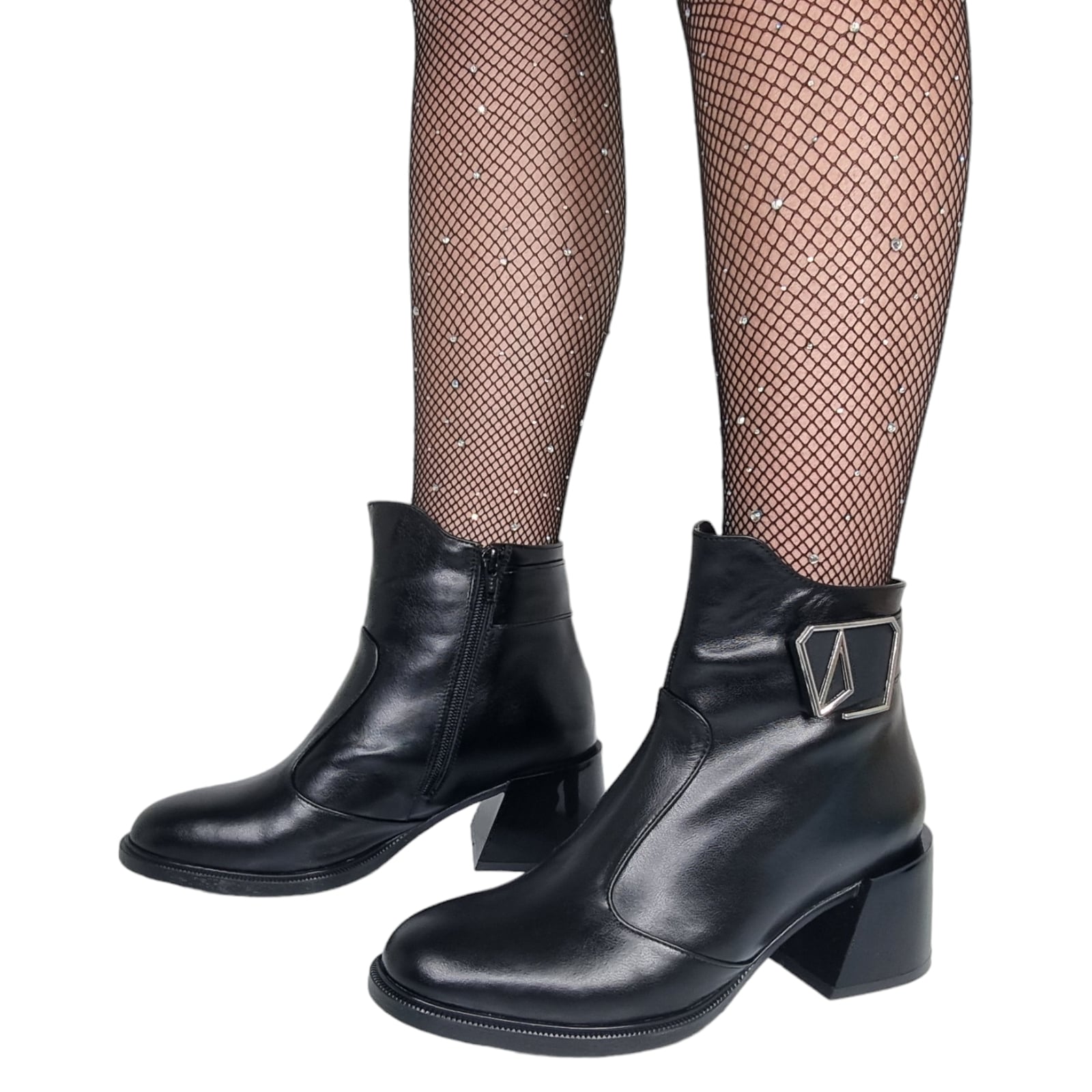 Ghete Damă Elegante Din Piele Naturală Neagră 40164