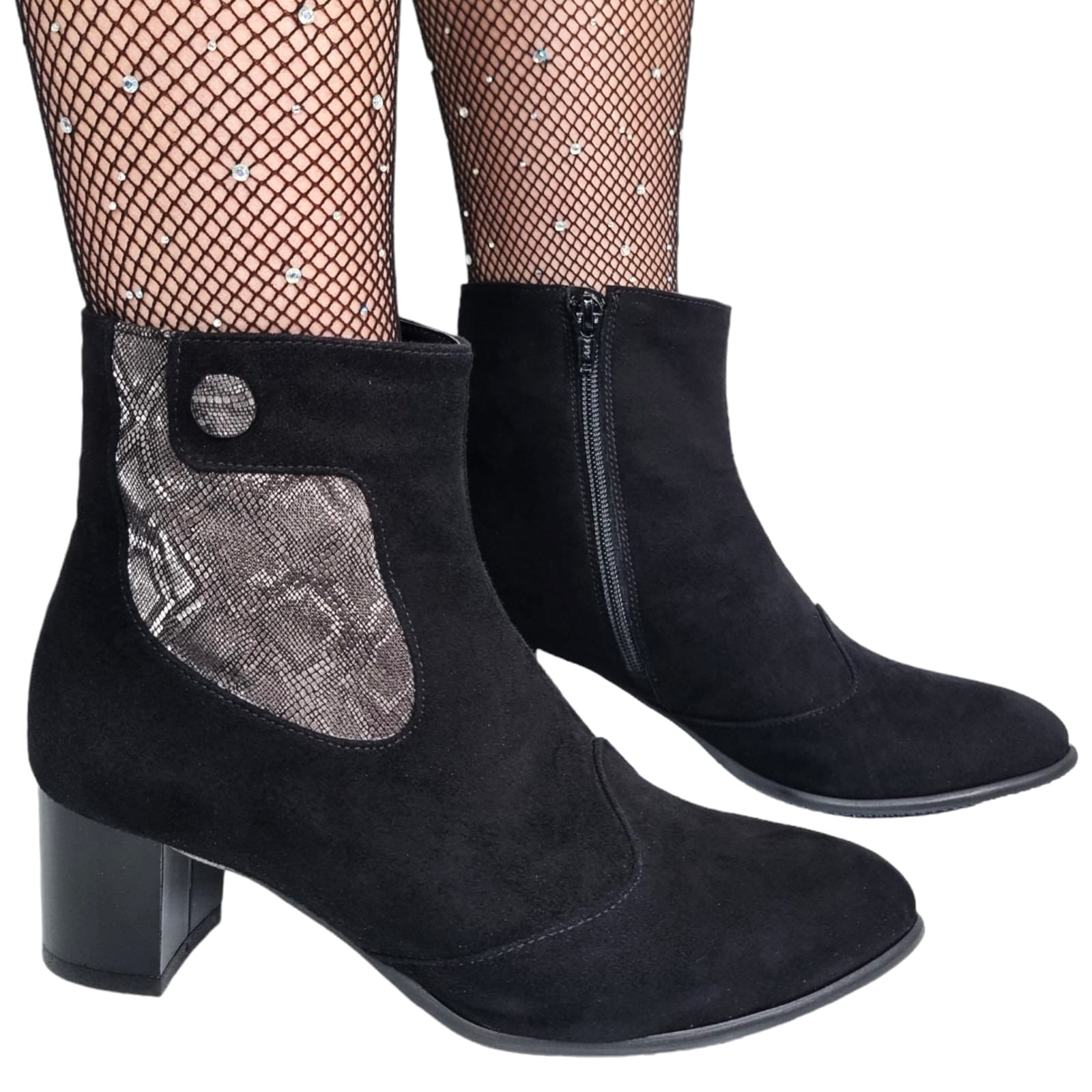 Ghete Damă Elegante Din Piele Naturală Negru Gri Vel 40166