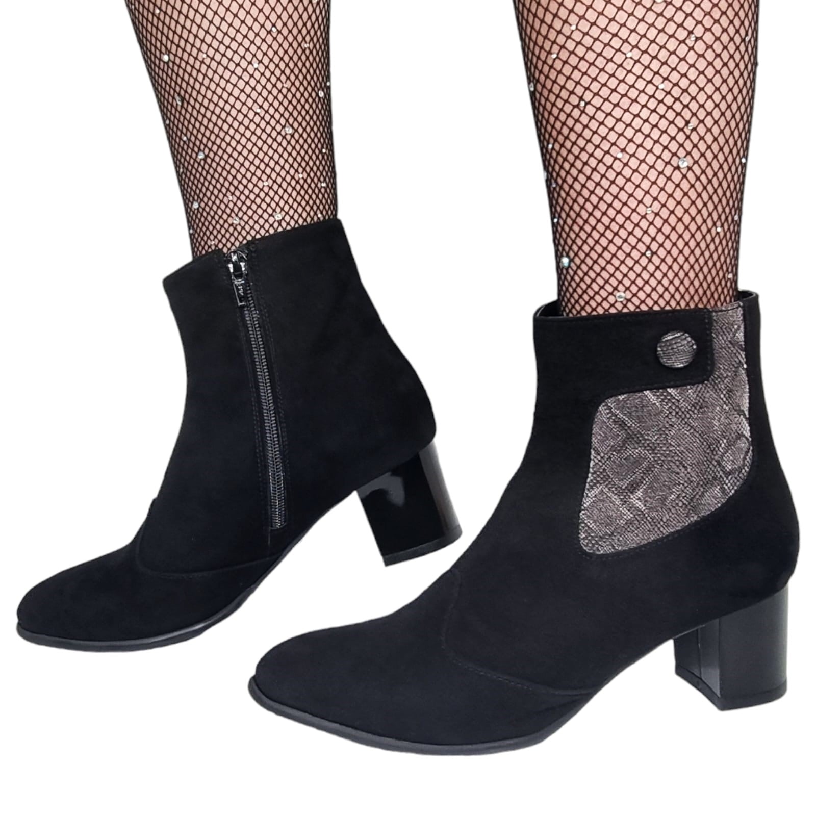Ghete Damă Elegante Din Piele Naturală Negru Gri Vel 40166