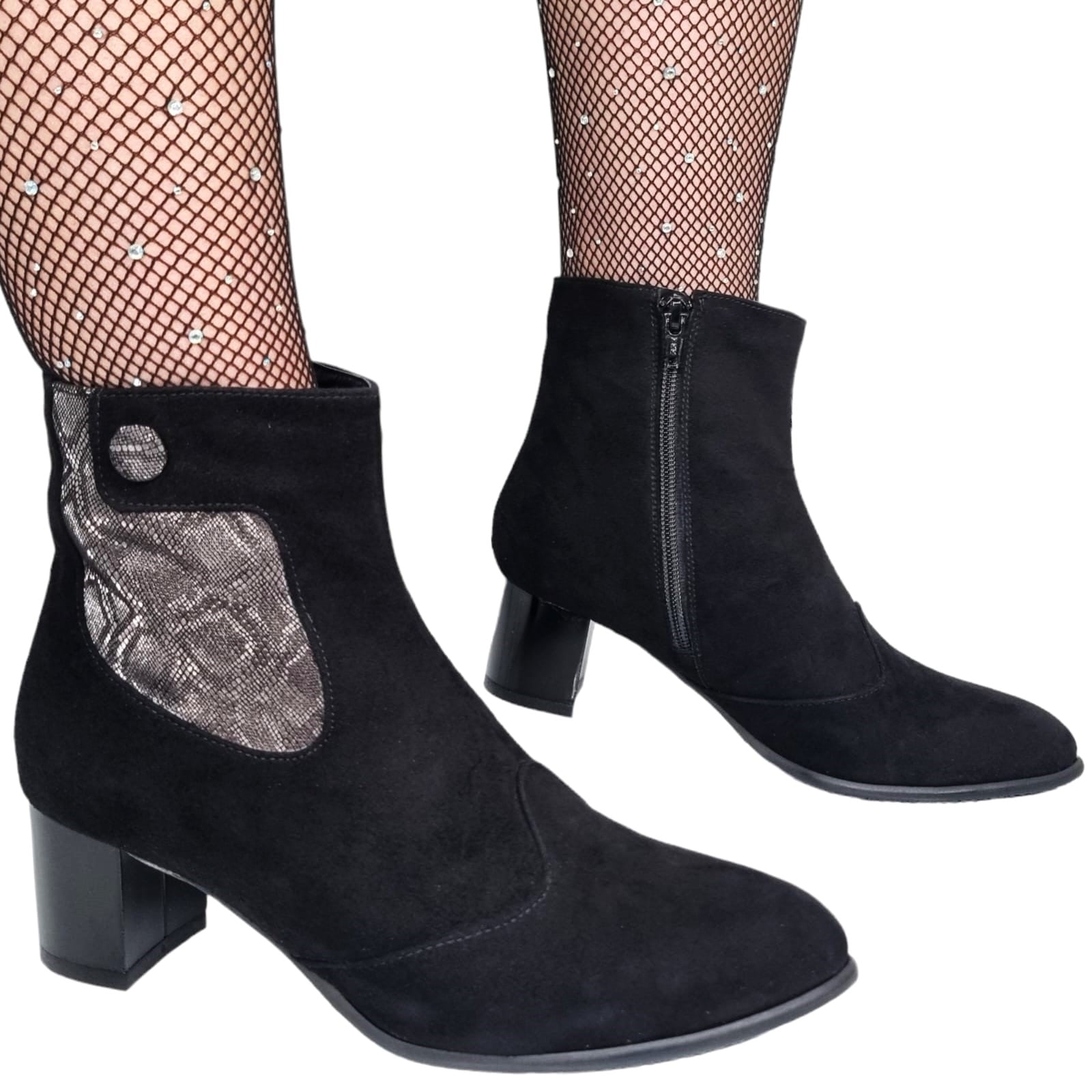 Ghete Damă Elegante Din Piele Naturală Negru Gri Vel 40166