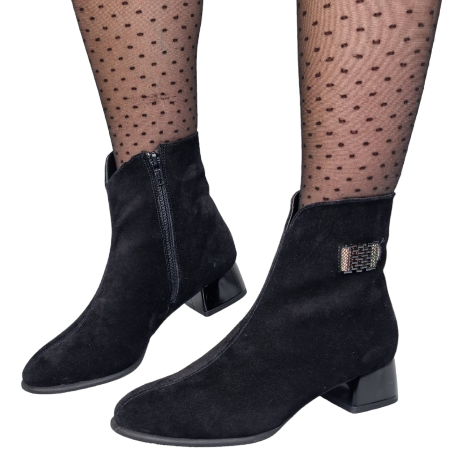 Ghete Damă Elegante Din Piele Naturală Neagră Velur 40169