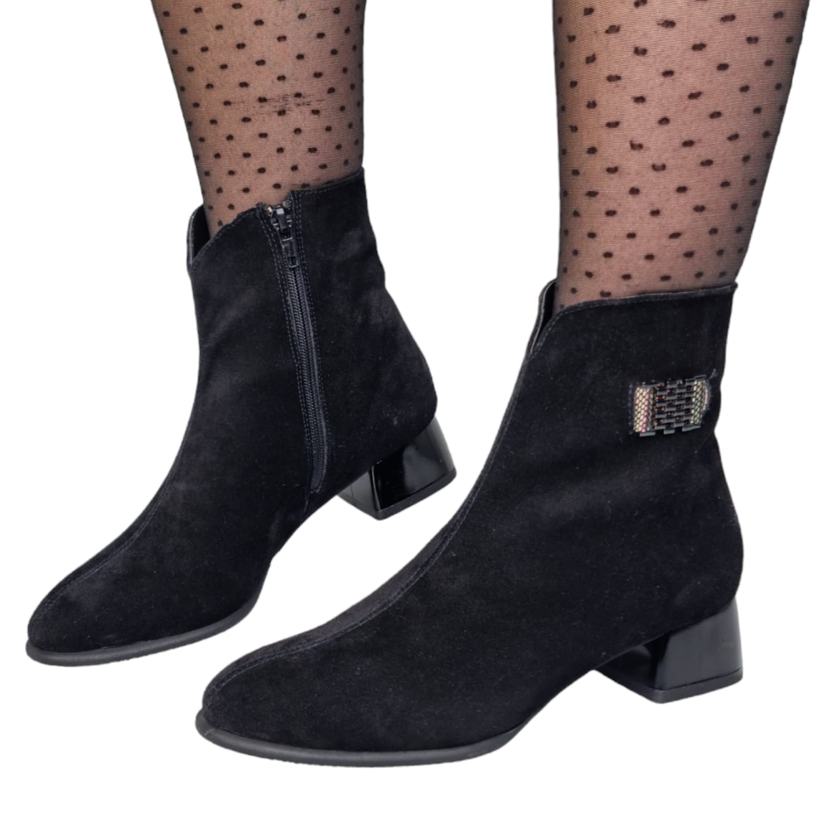 Ghete Damă Elegante Din Piele Naturală Neagră Velur 40169