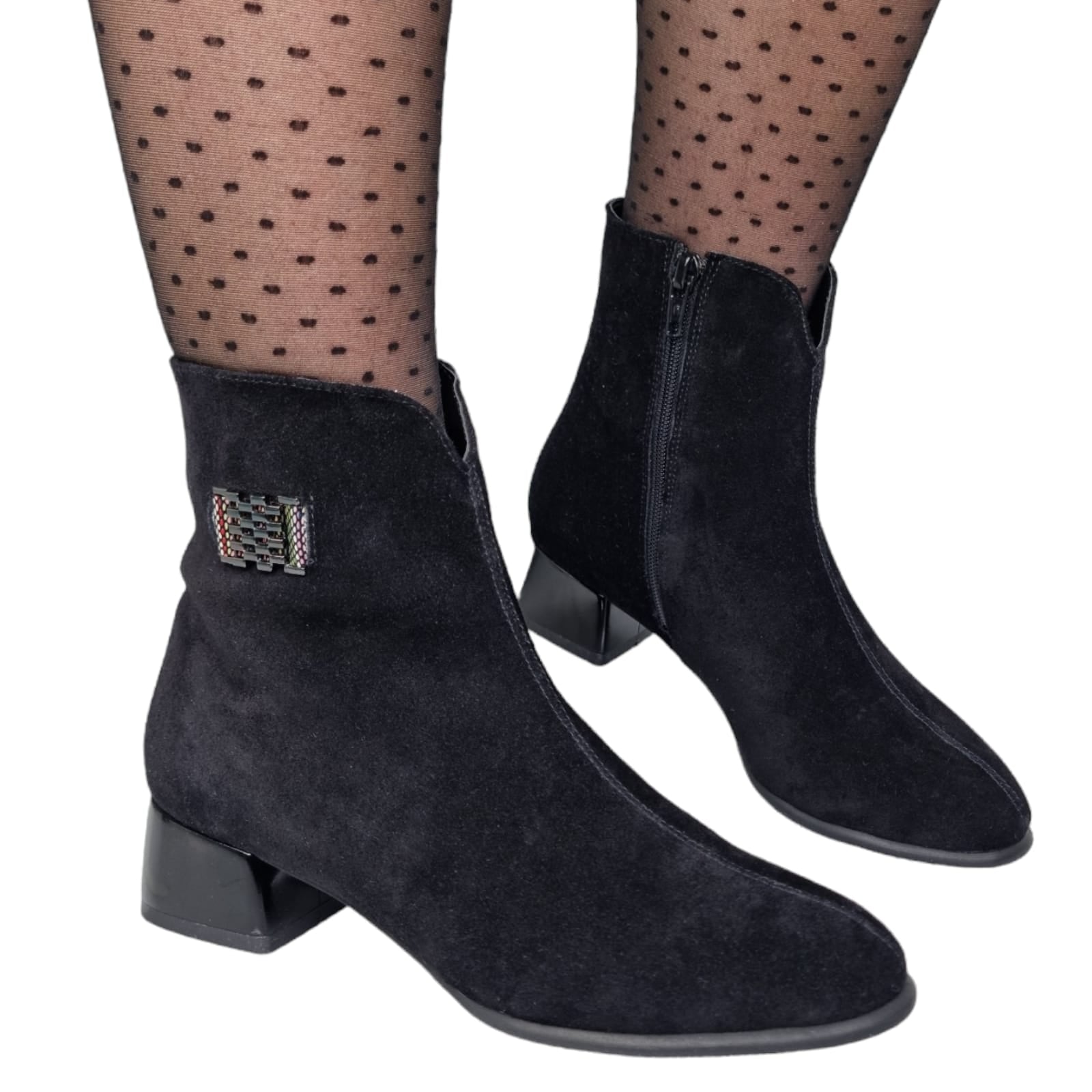 Ghete Damă Elegante Din Piele Naturală Neagră Velur 40169