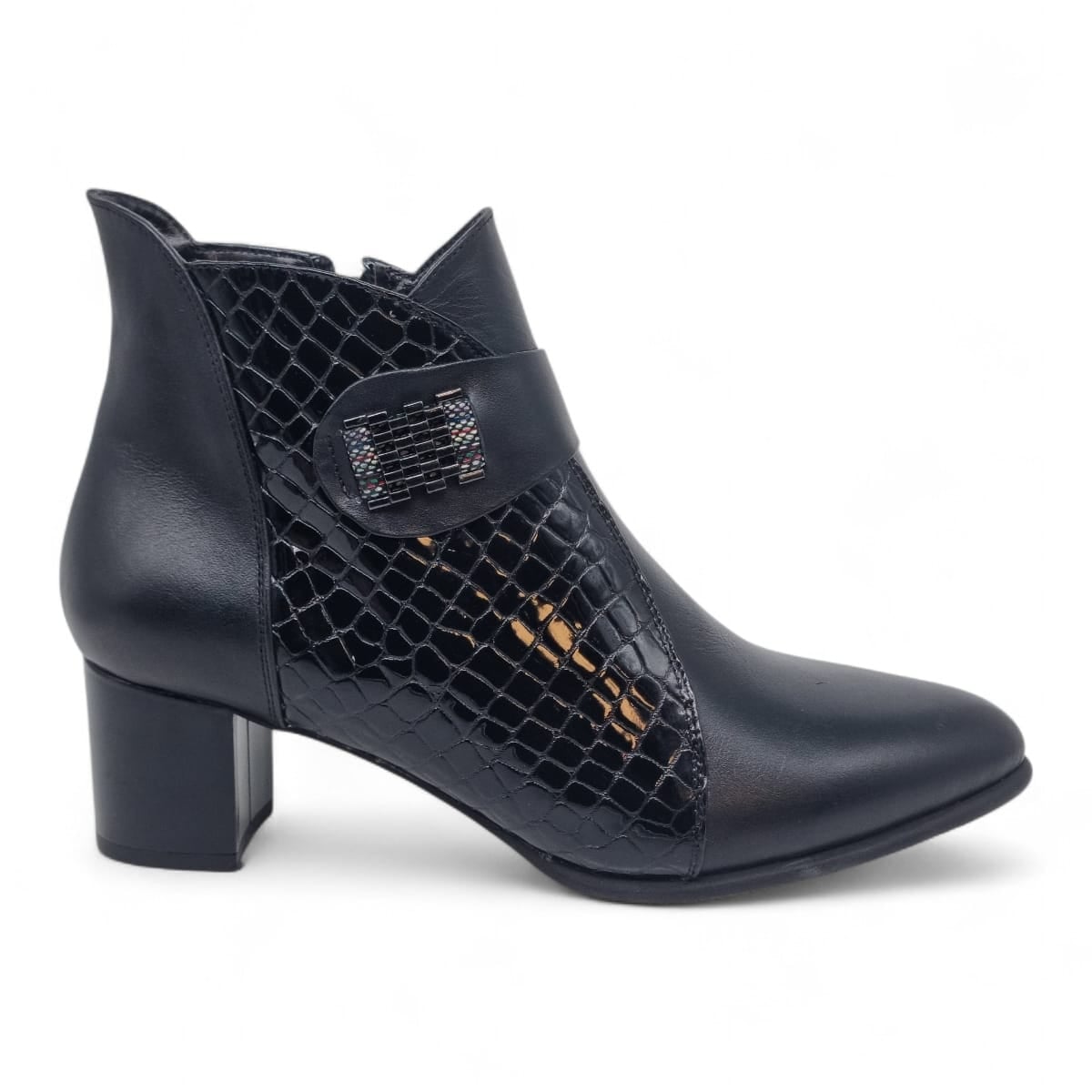 Ghete Damă Elegante Din Piele Naturală Negru Croco 40223
