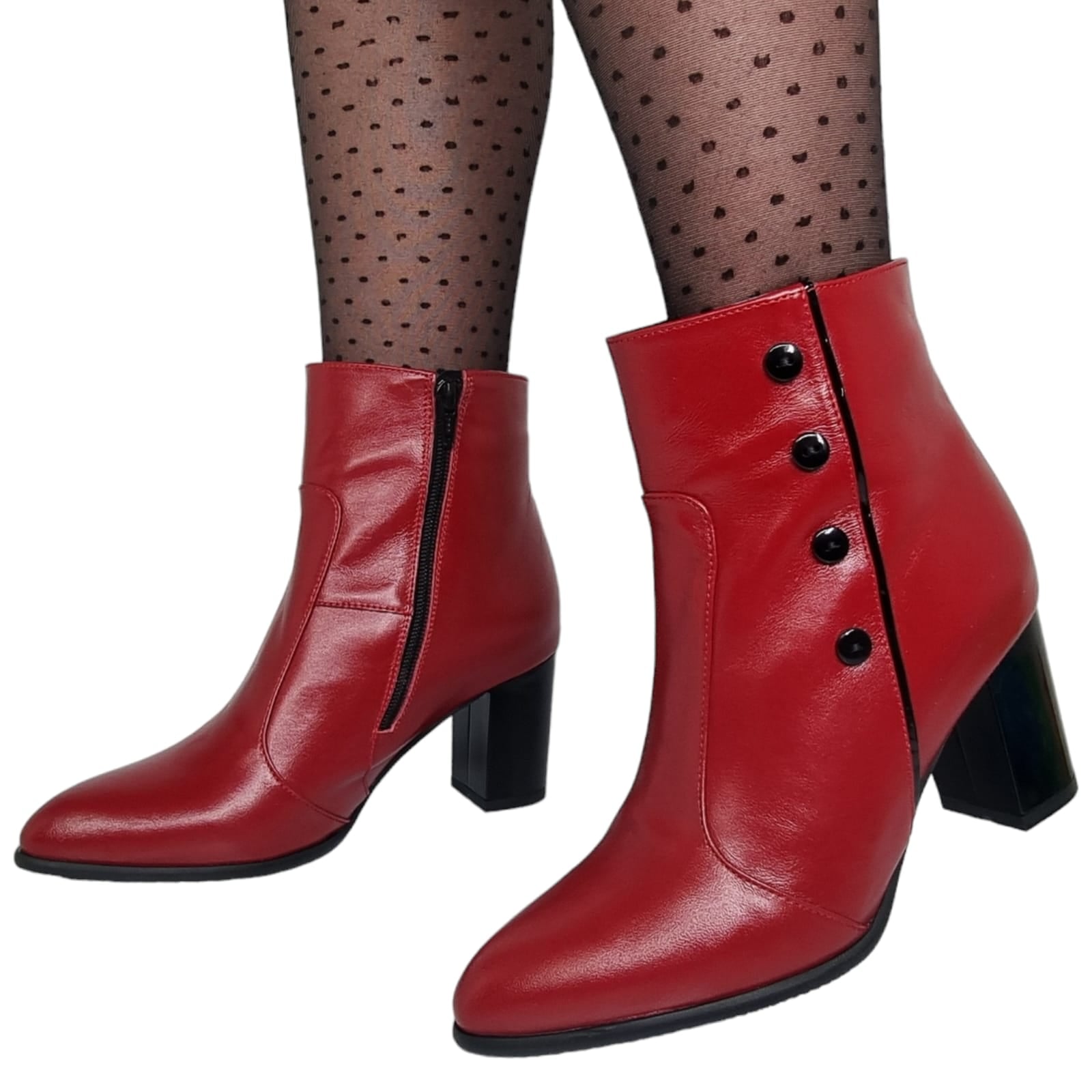 Ghete Damă Elegante Din Piele Naturală Rosie 40112