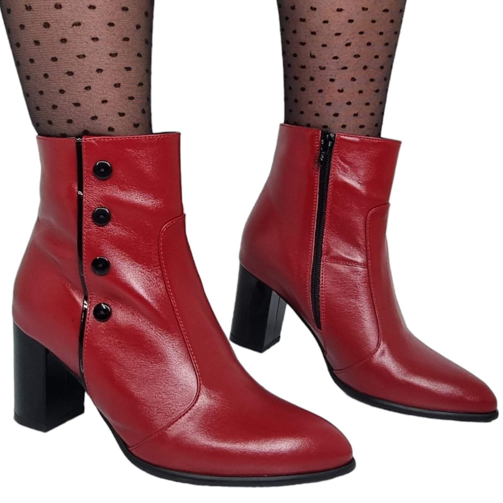 Ghete Damă Elegante Din Piele Naturală Rosie 40112