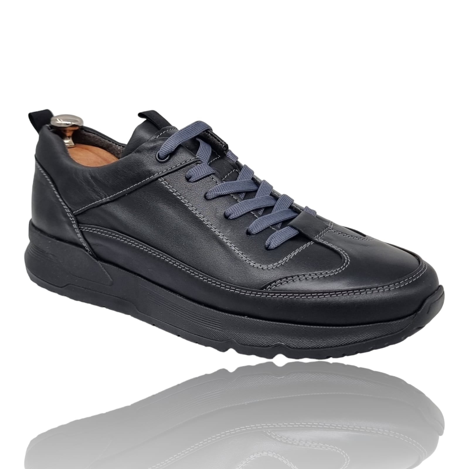 Pantofi Bărbați Sport Din Piele Naturală Neagră 3524