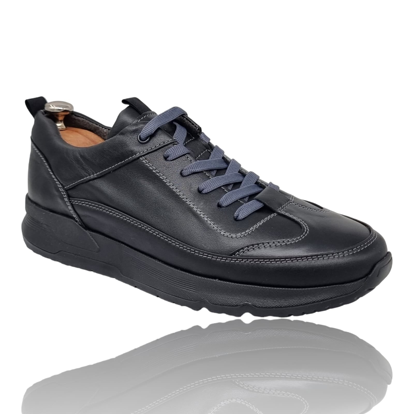 Pantofi Bărbați Sport Din Piele Naturală Neagră 3524