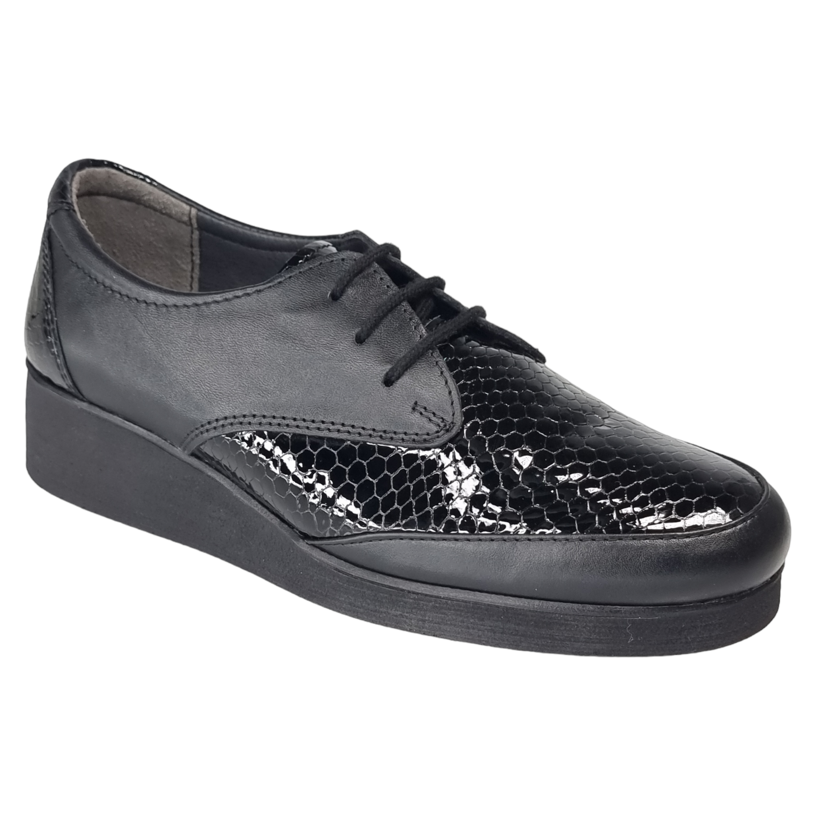 Pantofi Damă Casual Confort Din Piele Lăcuită Neagră 25116