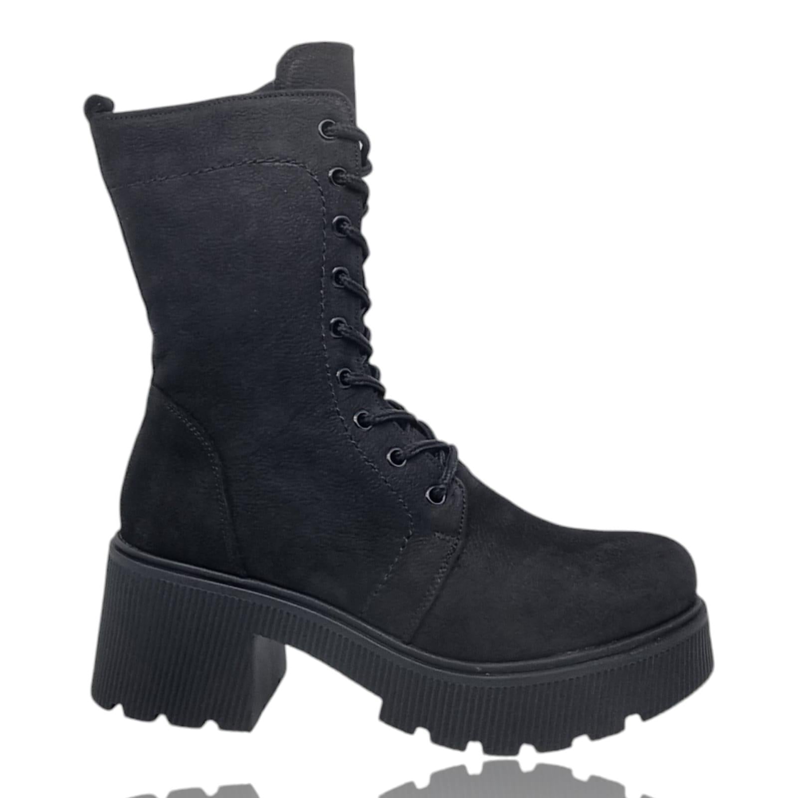 Ghete Damă Casual Din Piele Naturală Neagră Velur 30333