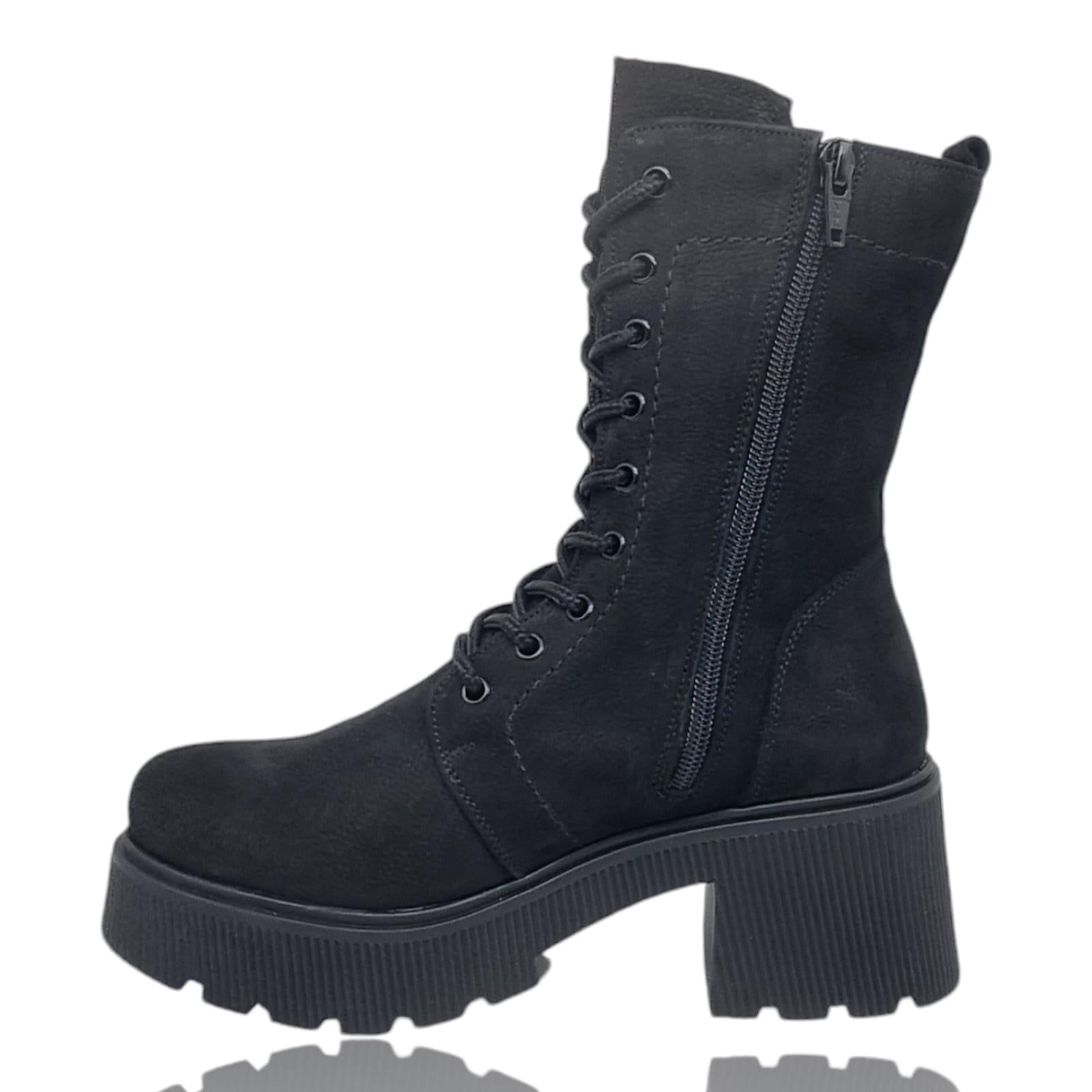 Ghete Damă Casual Din Piele Naturală Neagră Velur 30333