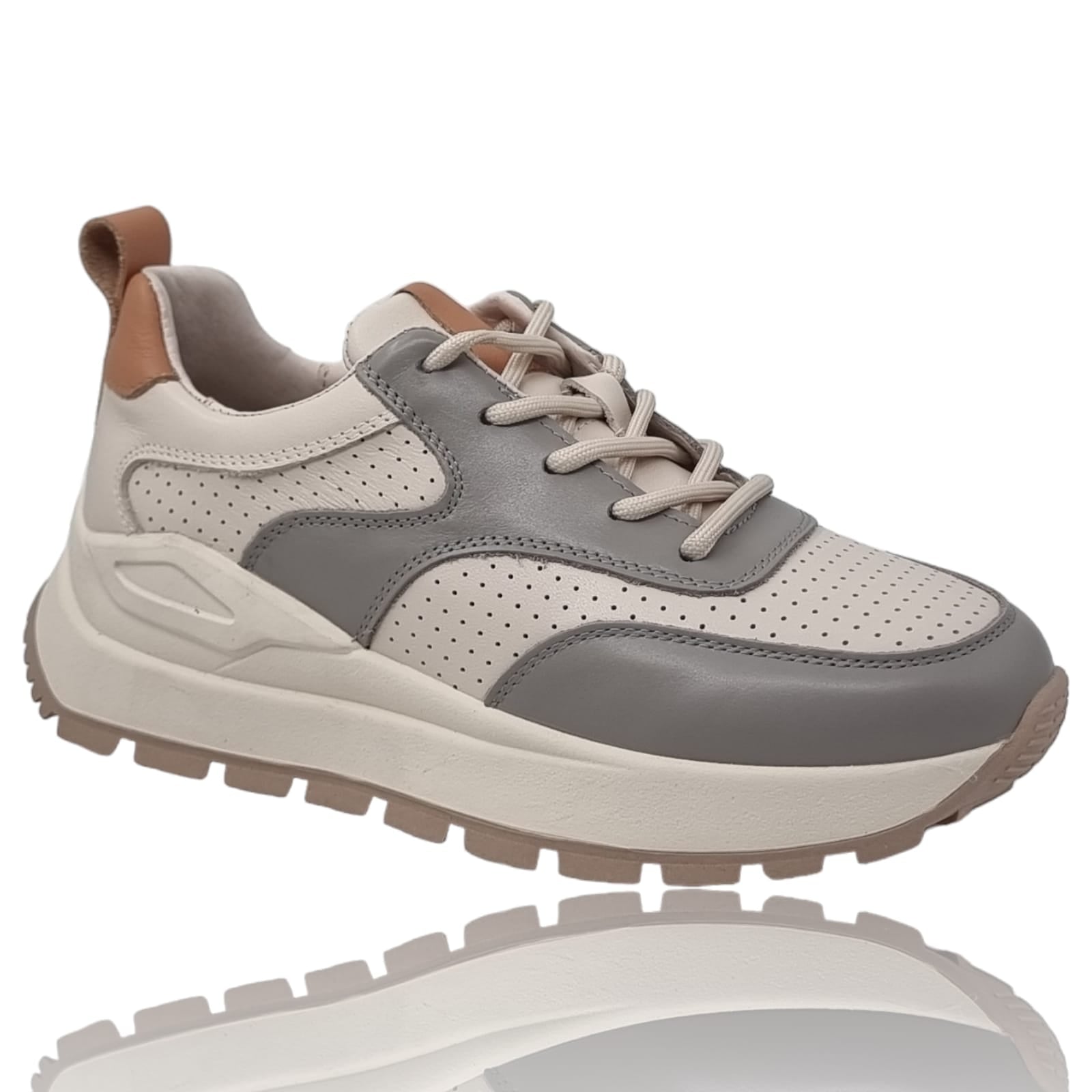 Pantofi Damă Casual Confort Din Piele Naturală Crem 25353