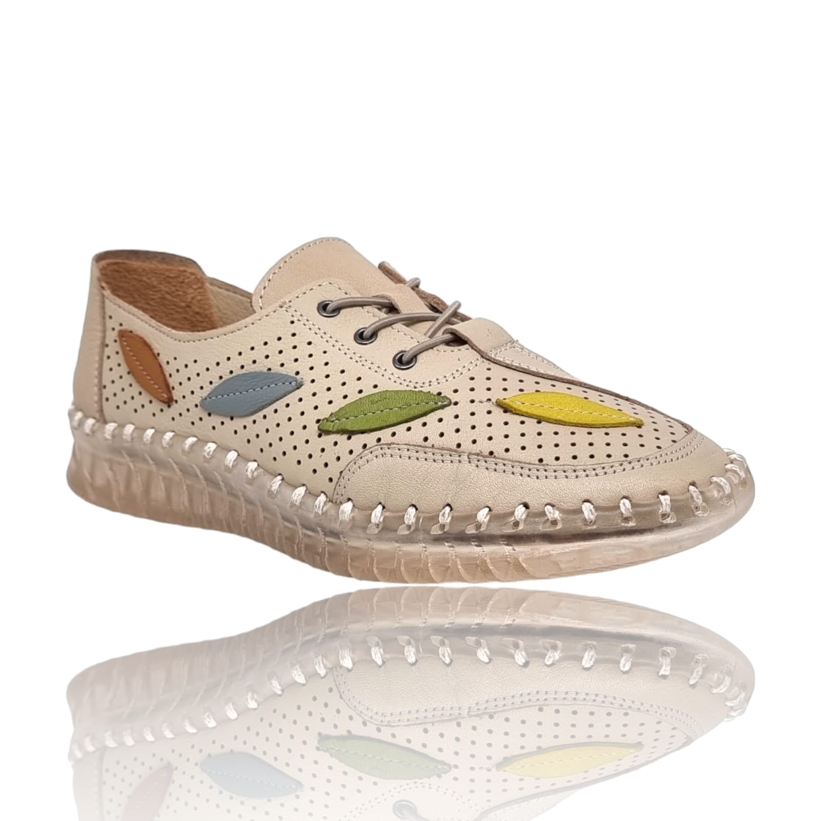 Pantofi Damă Casual Confort Din Piele Bej 25199