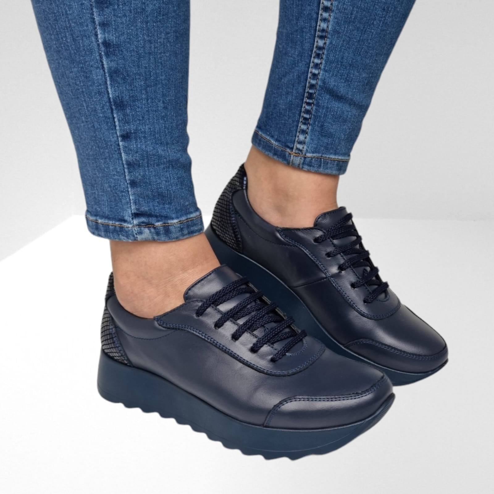 Pantofi Damă Casual Confort Din Piele Naturală Blue 5090