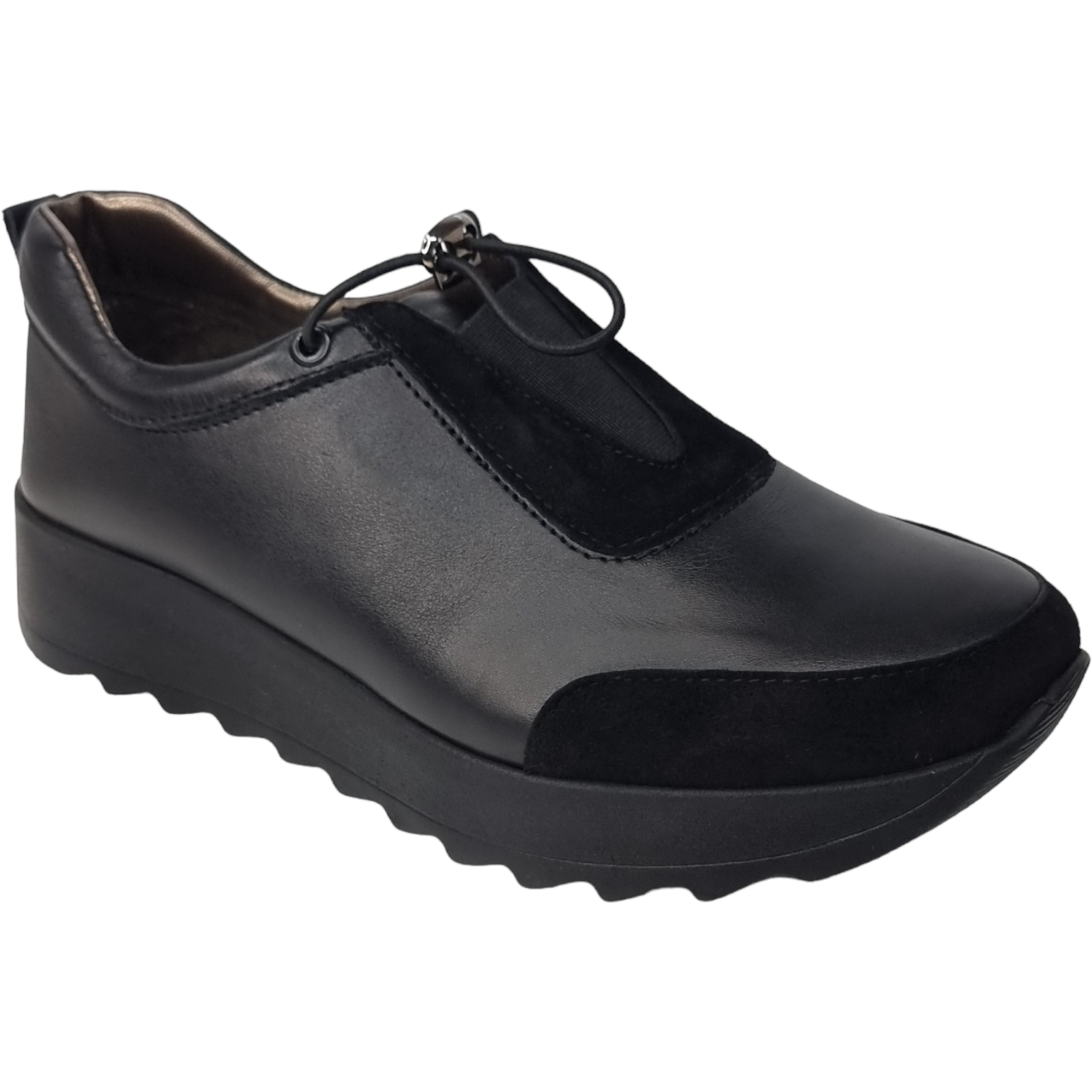 Pantofi Damă Casual Confort Din Piele Naturală Neagră Velur 25152