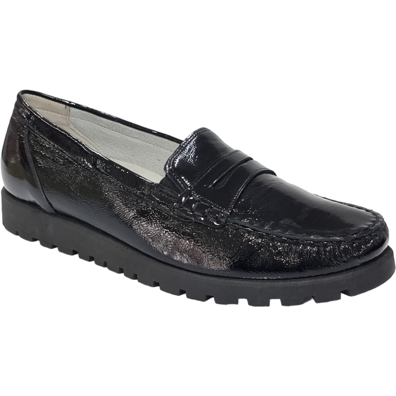 Pantofi Damă Casual Confort Din Piele Naturală Lăcuită Neagră 25157