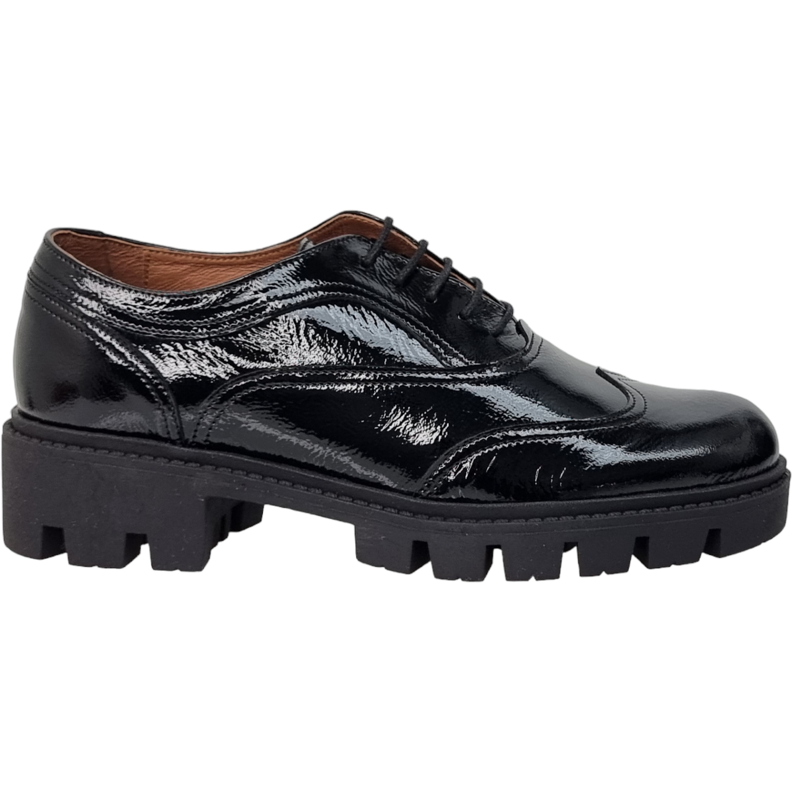 Pantofi Damă Casual Confort Din Piele Naturală Lăcuită Neagră 25175