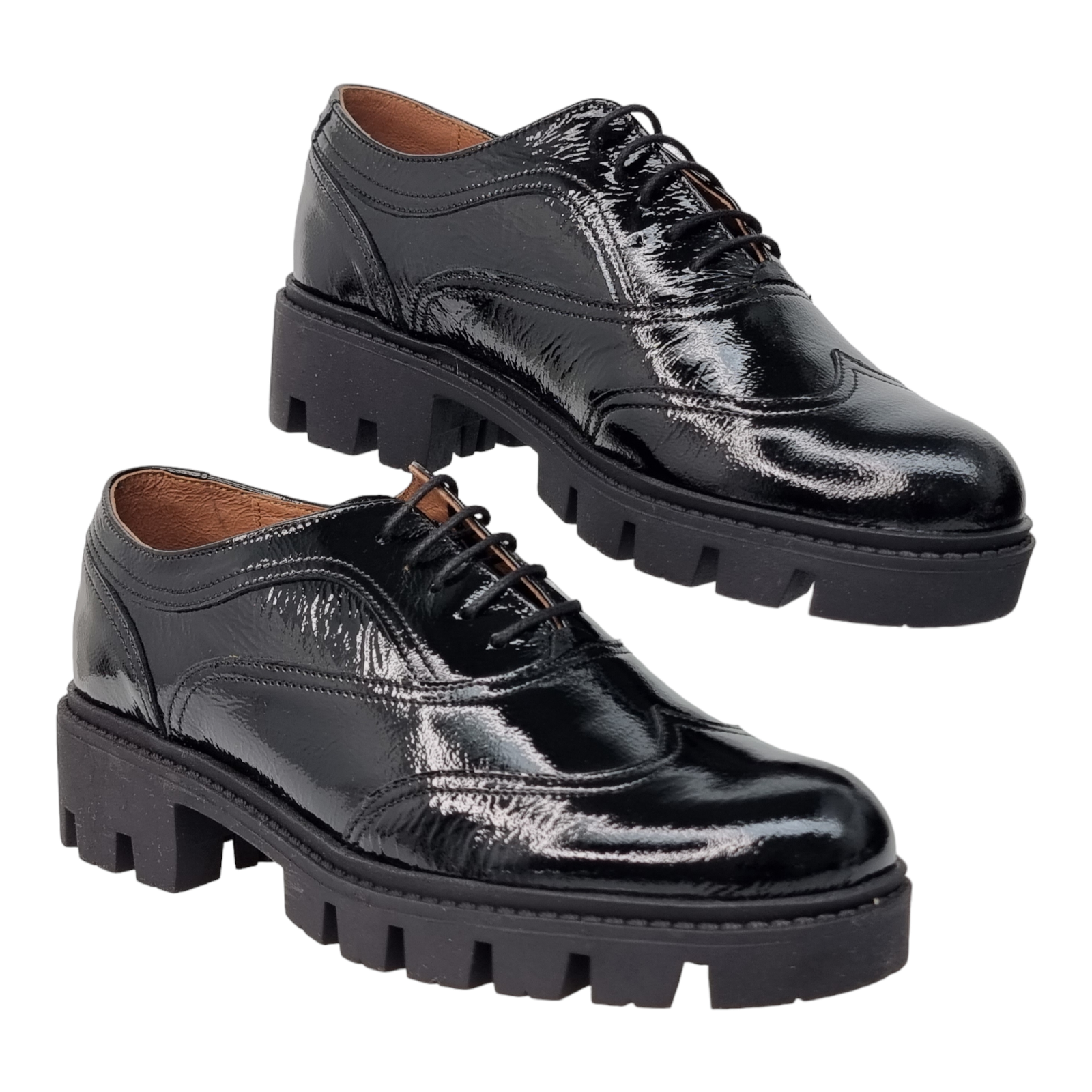 Pantofi Damă Casual Confort Din Piele Naturală Lăcuită Neagră 25175