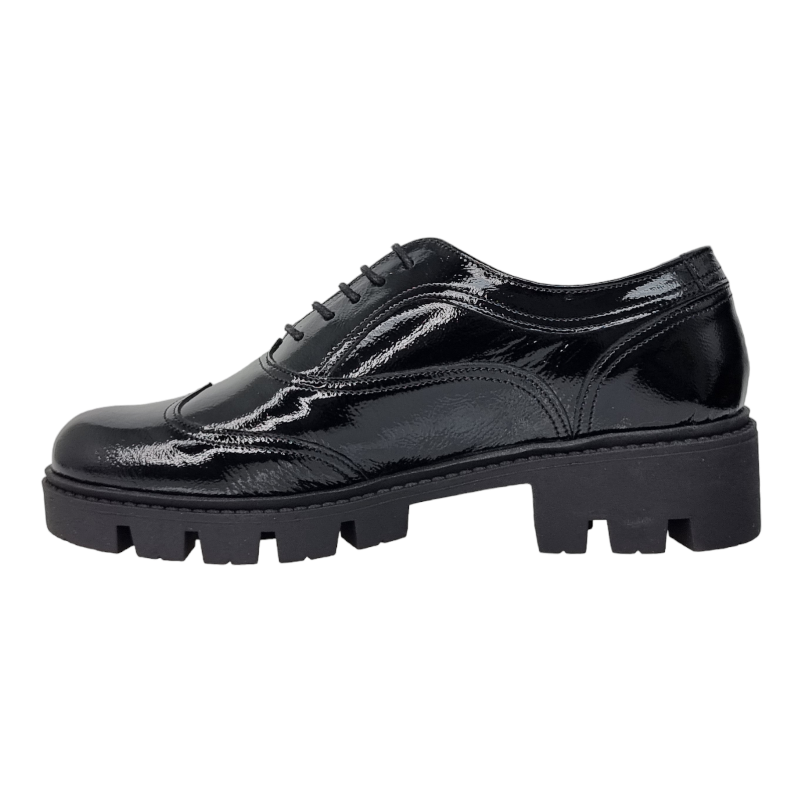Pantofi Damă Casual Confort Din Piele Naturală Lăcuită Neagră 25175