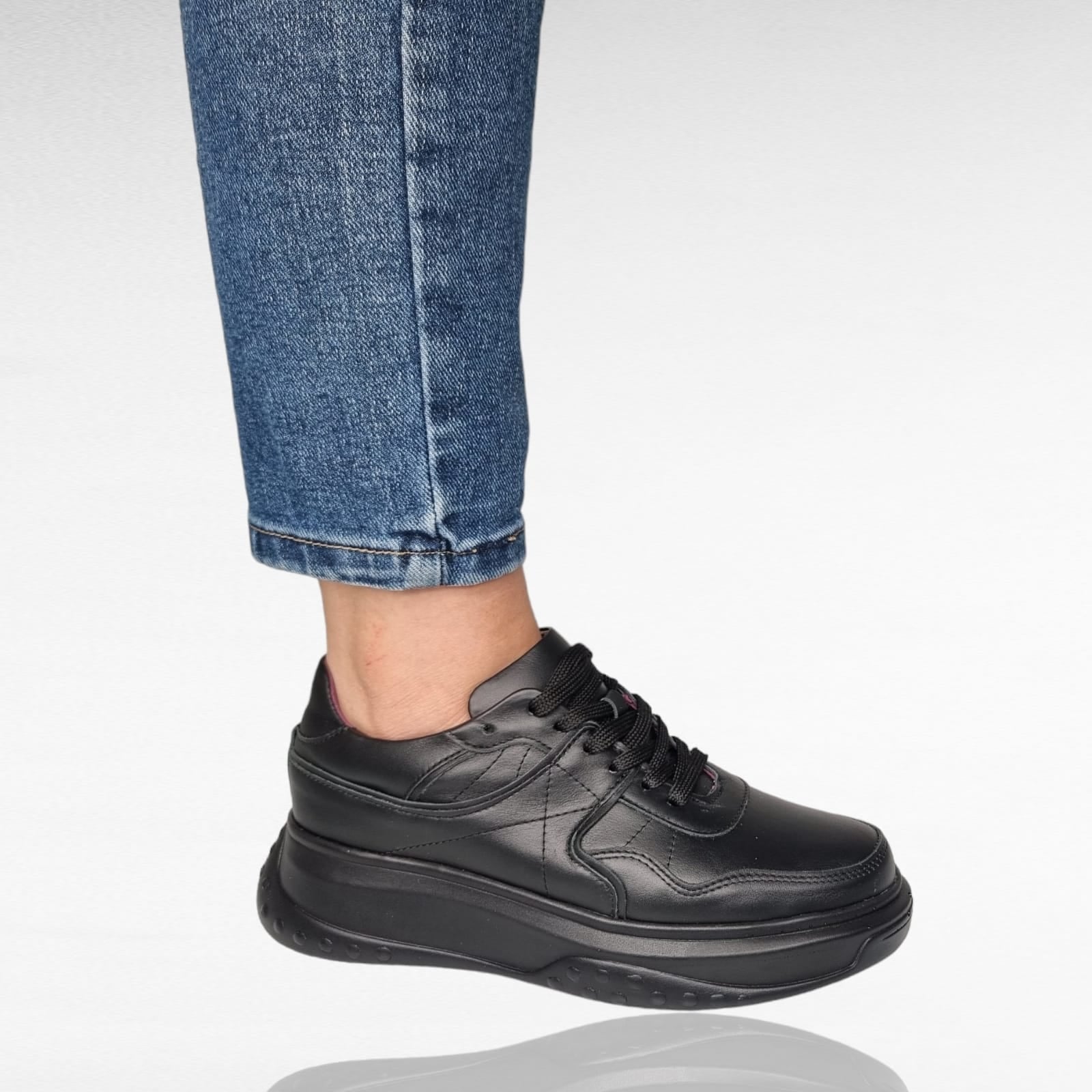 Pantofi Damă Casual Confort Din Piele Naturală Neagră 25217