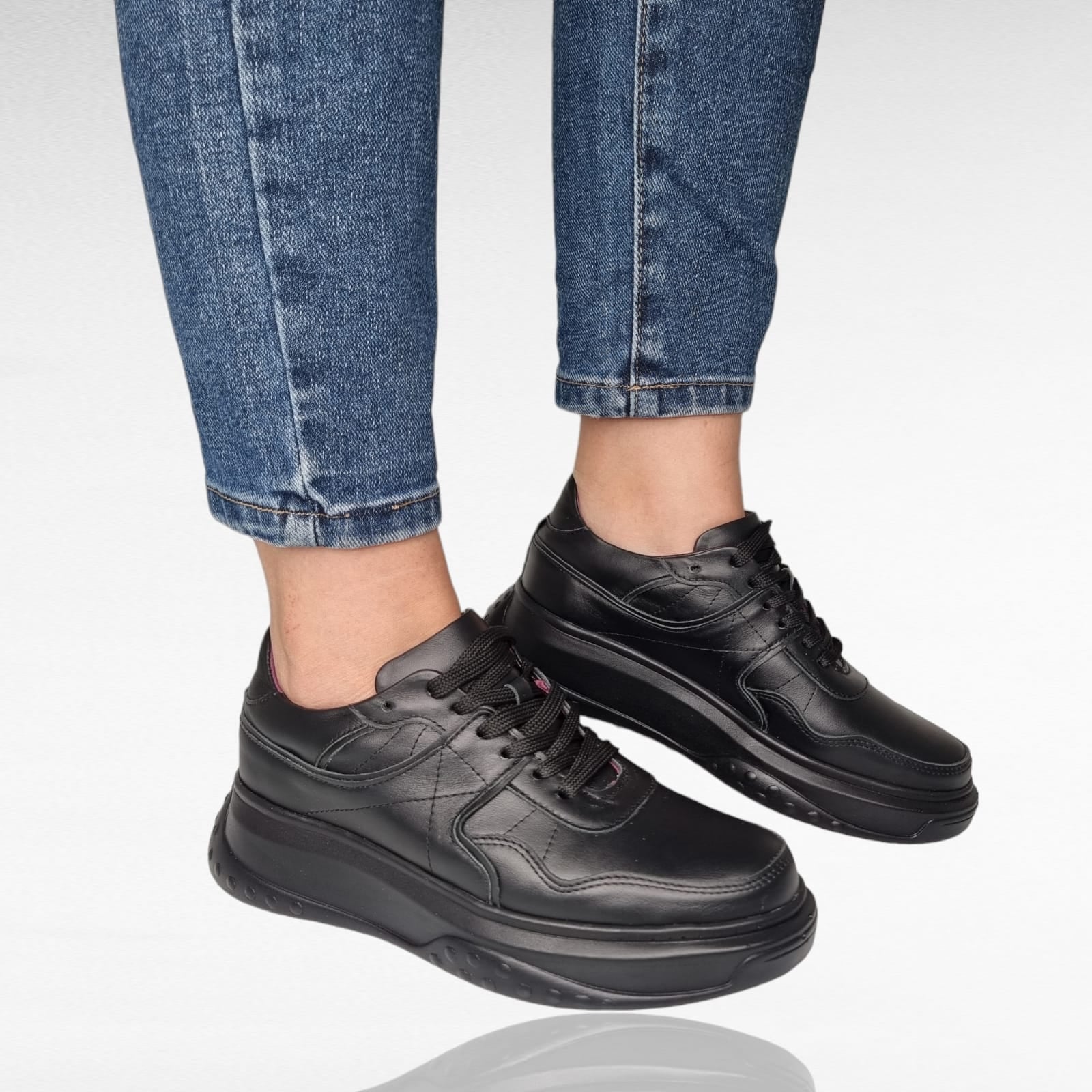 Pantofi Damă Casual Confort Din Piele Naturală Neagră 25217