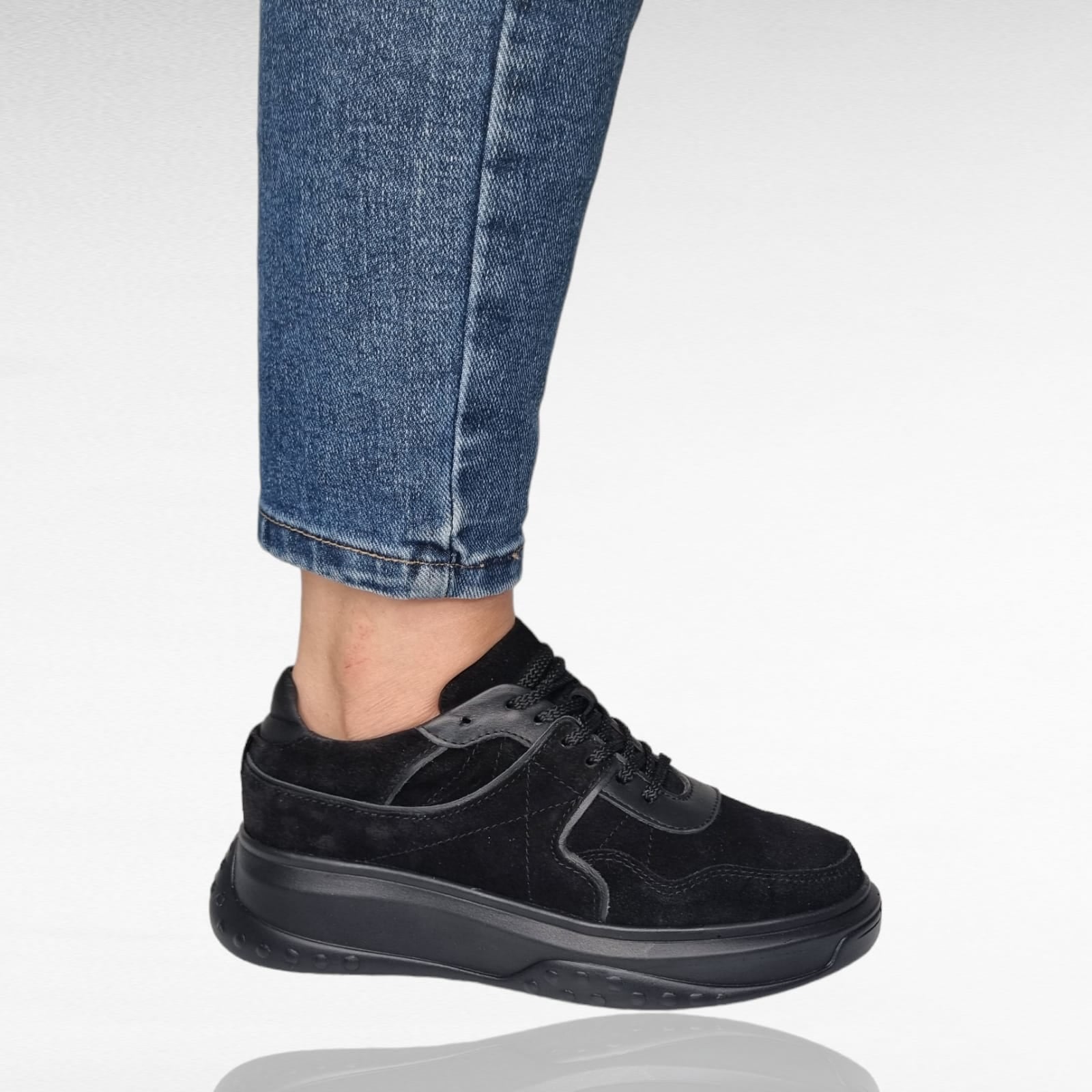 Pantofi Damă Casual Confort Din Piele Neagră 25218