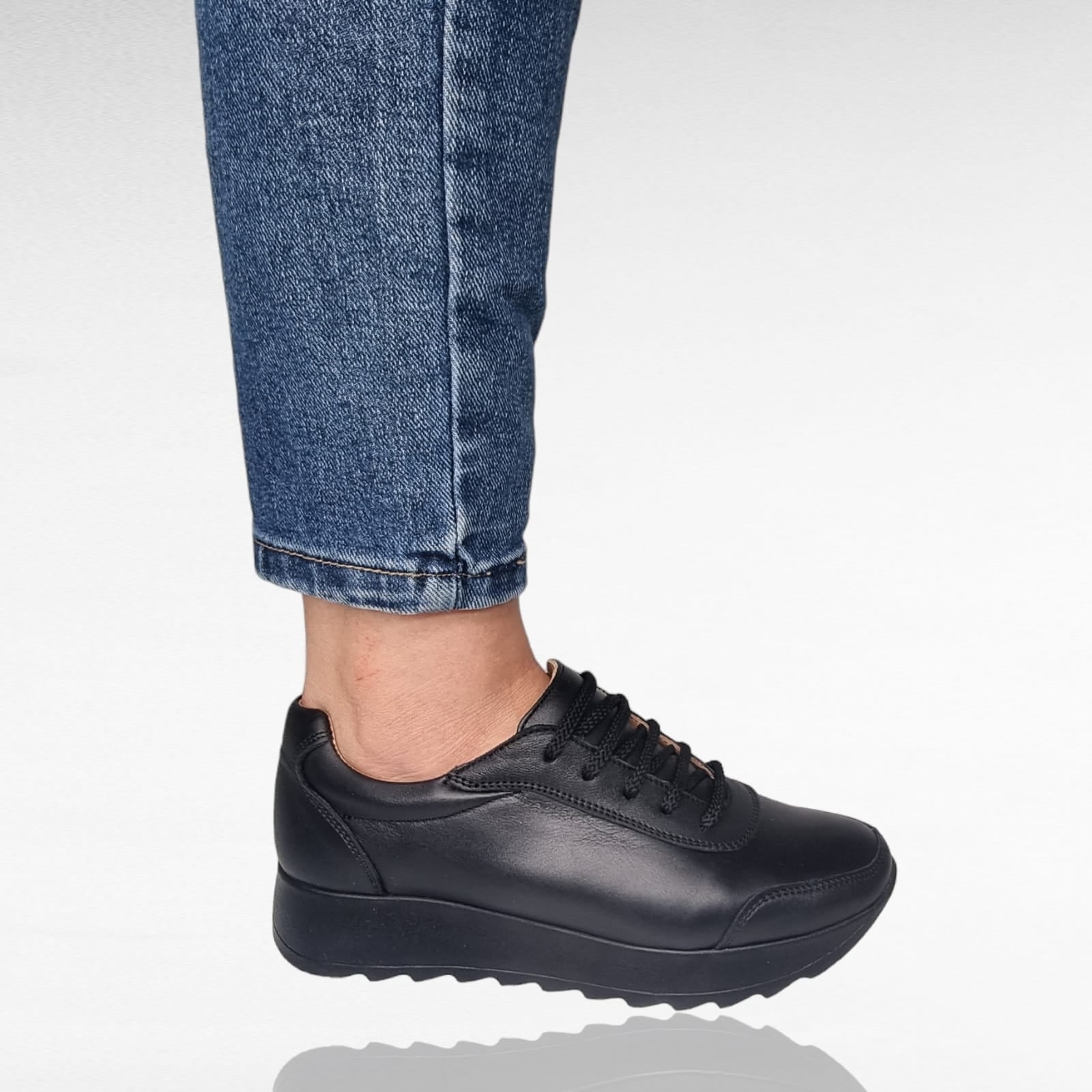 Pantofi Damă Casual Confort Din Piele Neagră 25229
