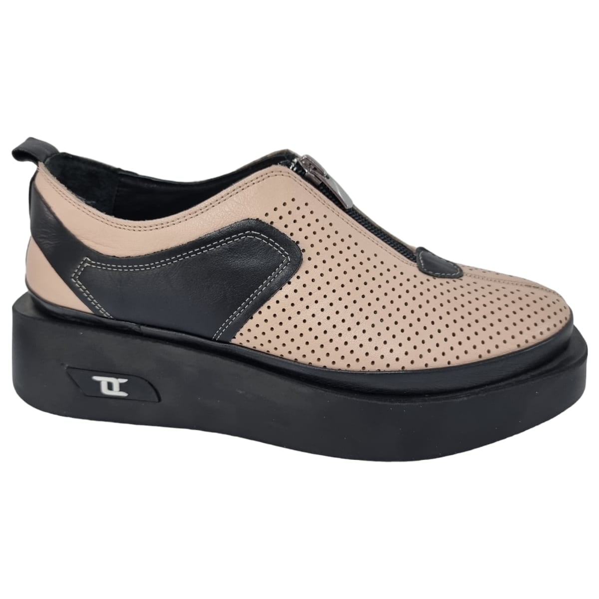 Pantofi Damă Casual Confort Din Piele Naturala Pudra-Neagra 25204