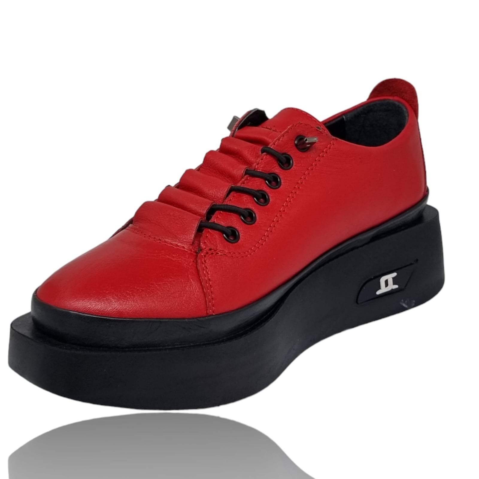 Pantofi Damă Casual Confort Din Piele Naturala Rosu 25201
