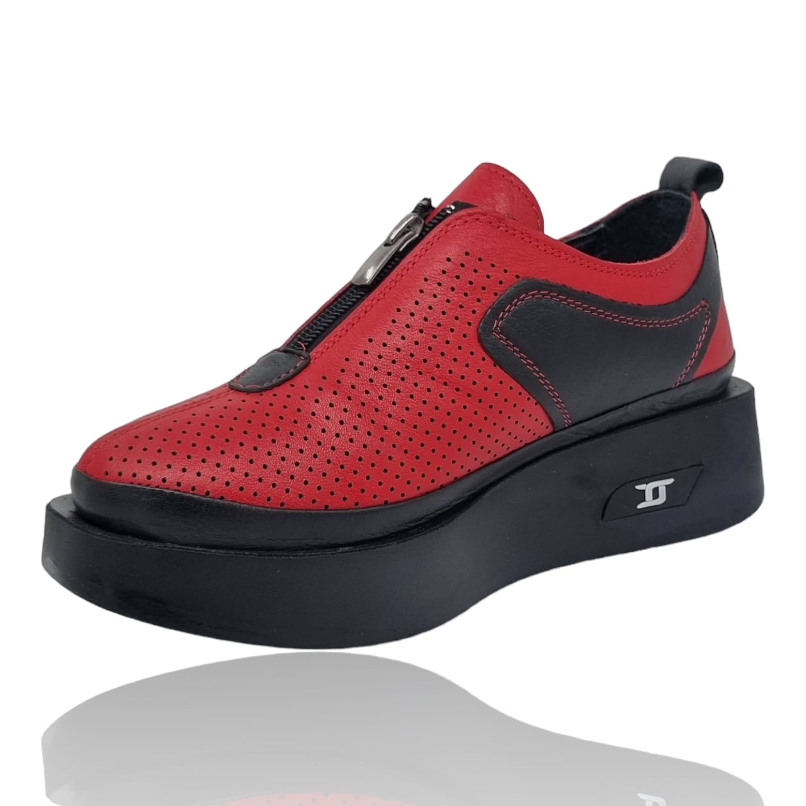 Pantofi Damă Casual Confort Din Piele Naturala Rosie 25203