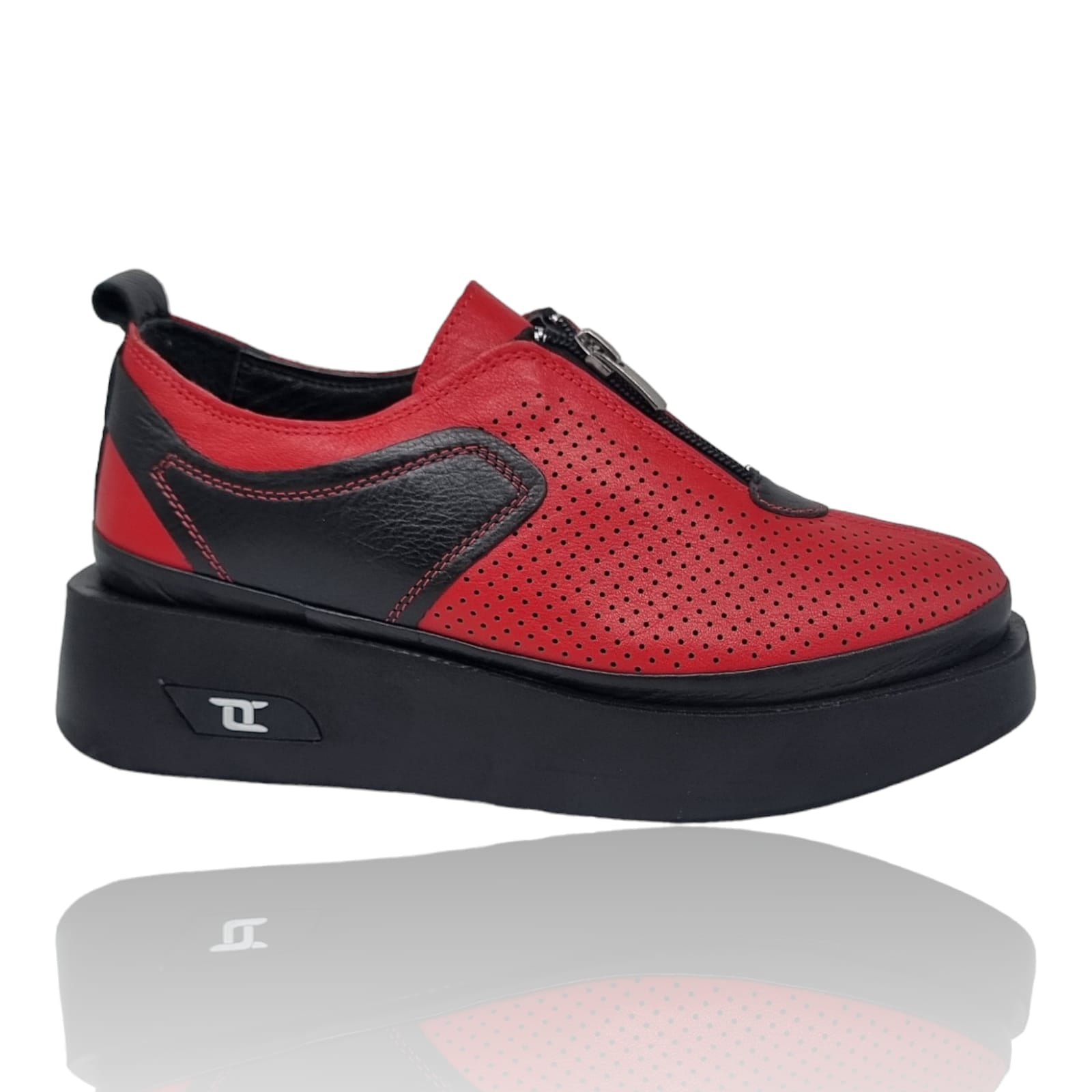 Pantofi Damă Casual Confort Din Piele Naturala Rosie 25203
