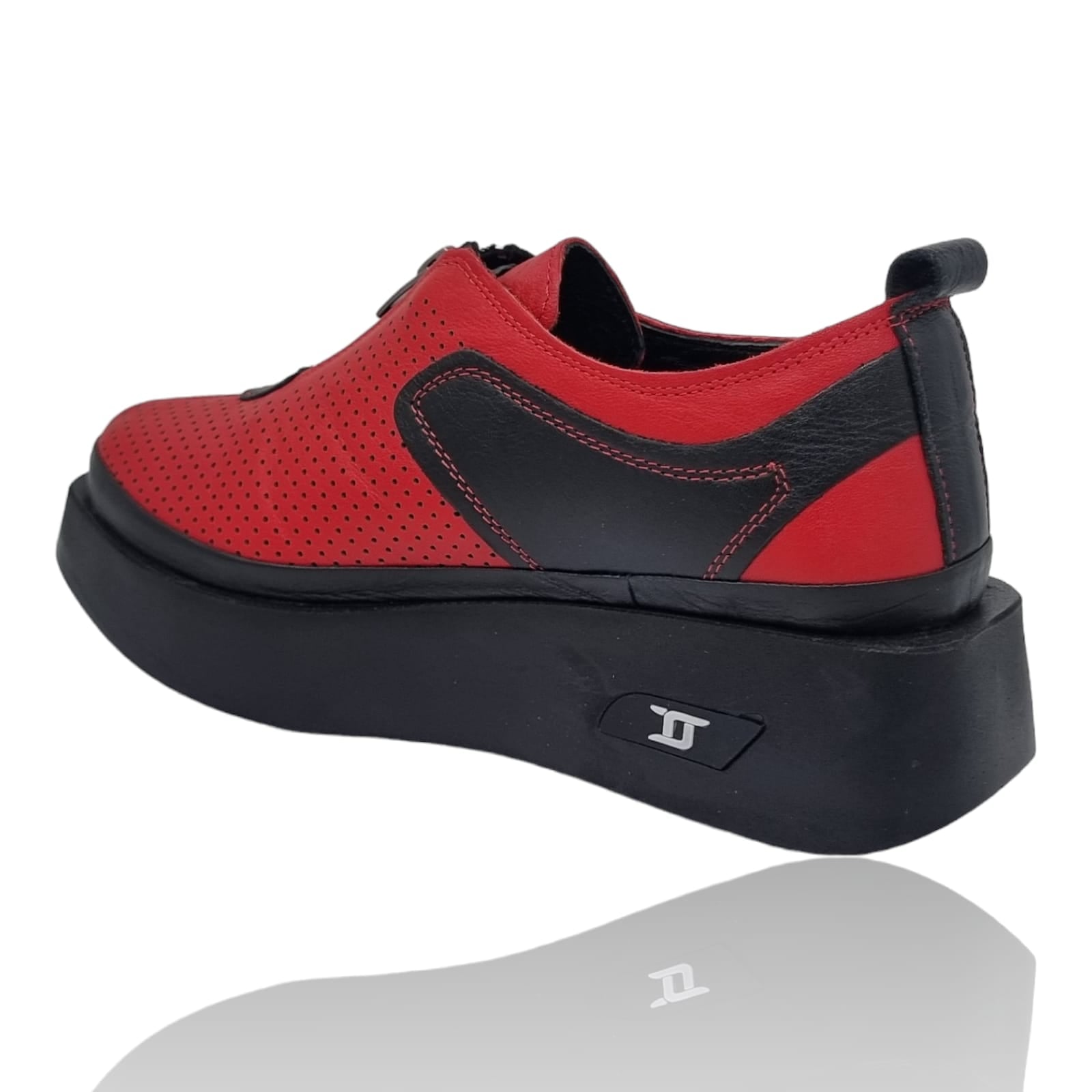 Pantofi Damă Casual Confort Din Piele Naturala Rosie 25203