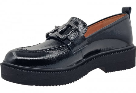 Pantofi Damă Casual Din Piele Naturală Lăcuită Neagră 25185