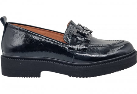 Pantofi Damă Casual Din Piele Naturală Lăcuită Neagră 25185