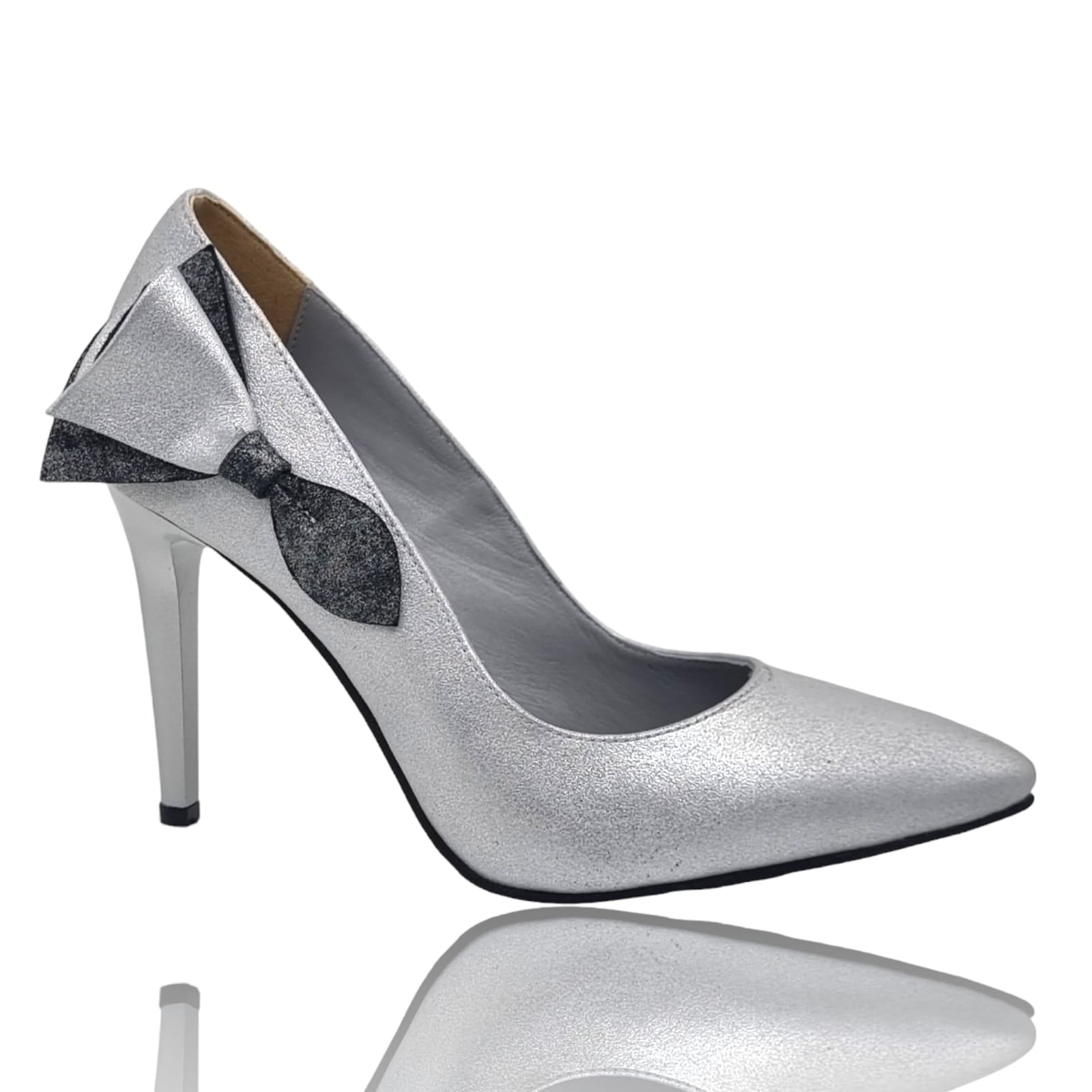 Pantofi Damă Eleganți Din Piele Naturală Argintiu 20555
