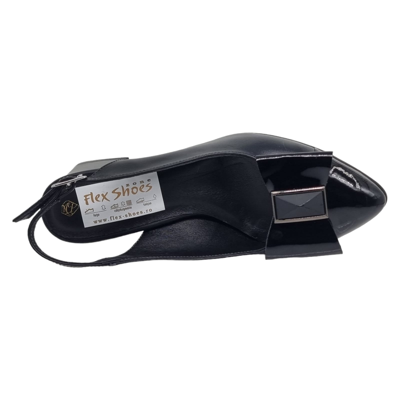 Pantofi Damă Eleganți Din Piele Naturală Neagră Lac 20447