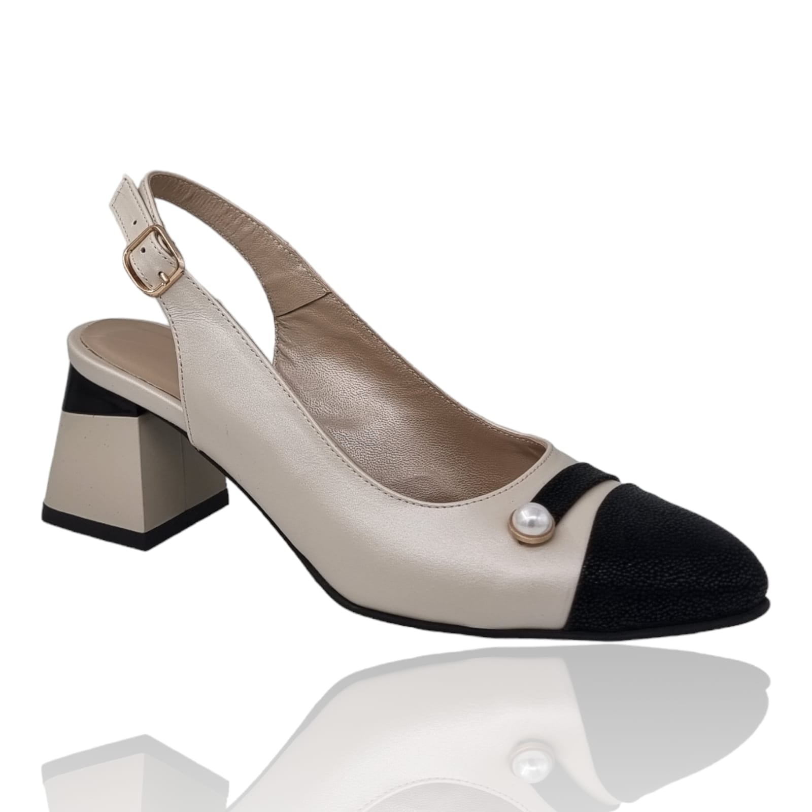 Pantofi Damă Eleganți Din Piele Naturală Crem 20453