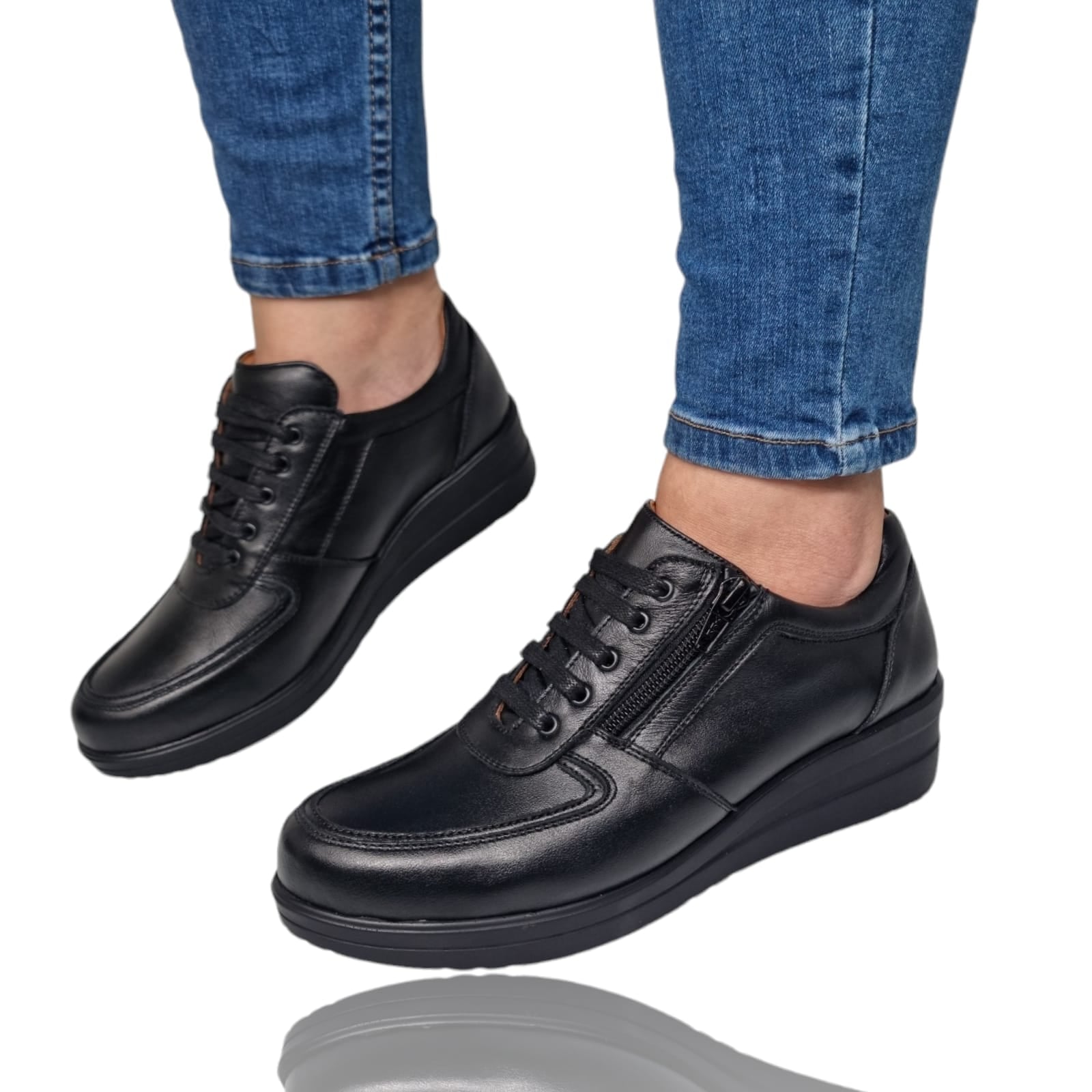 Pantofi Damă Casual Confort Din Piele Naturală Neagră 25106